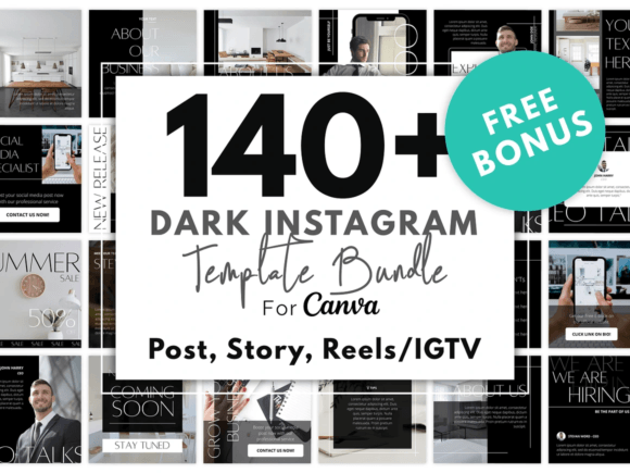 140 Dark Instagram Template KIT BUNDLE Graphics 96317236 1 1 580x435 1
