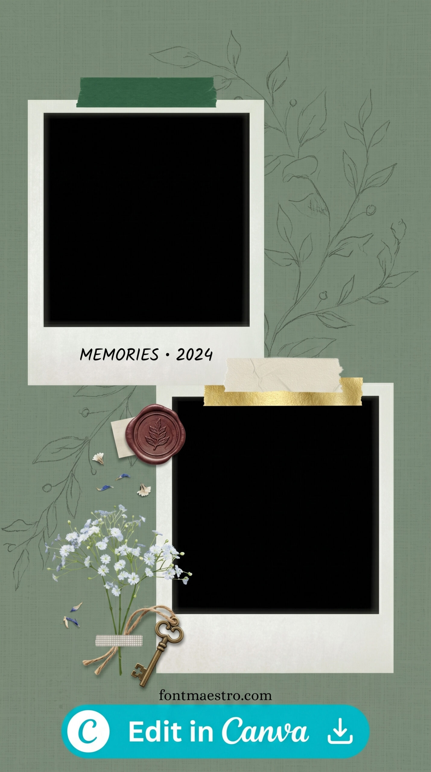 Birthday template instagram story green floral editable frame