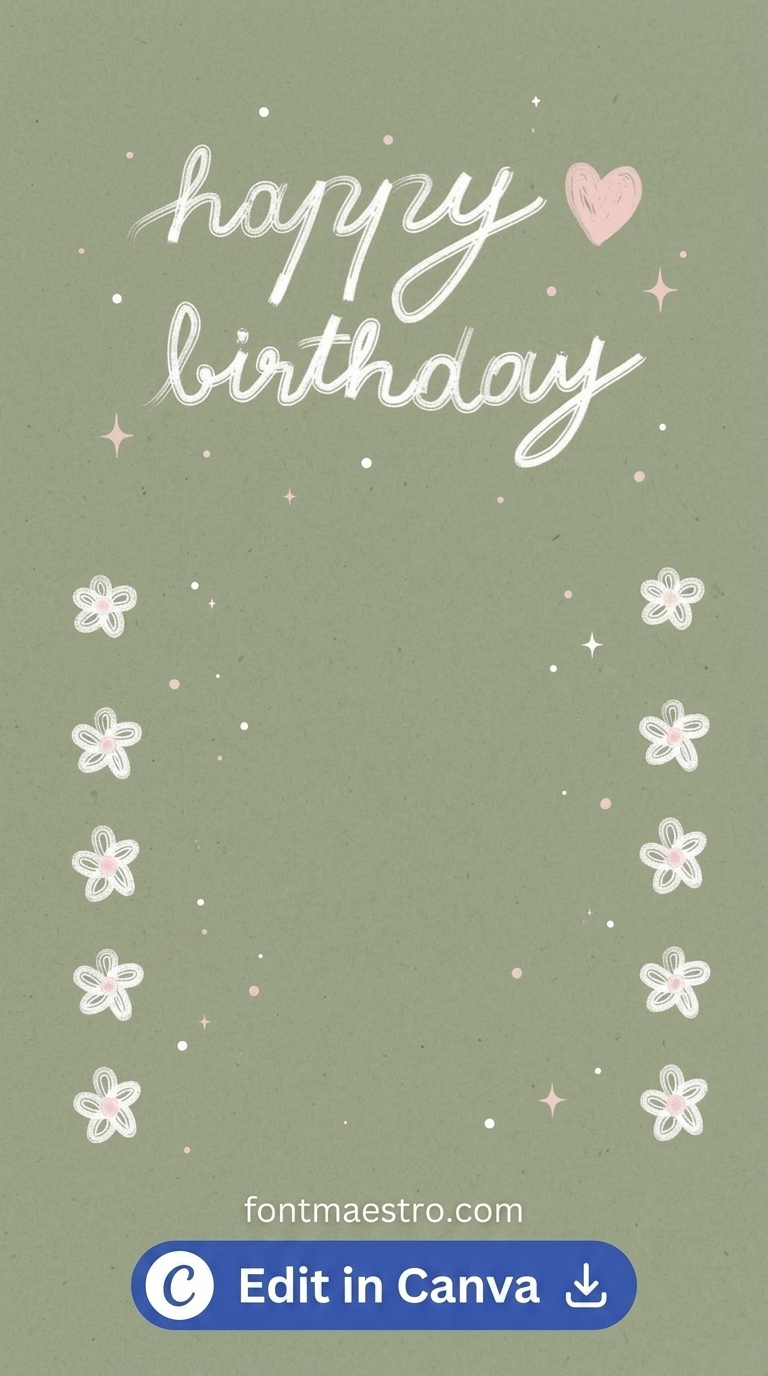 Birthday template instagram story green pastel floral hearts design