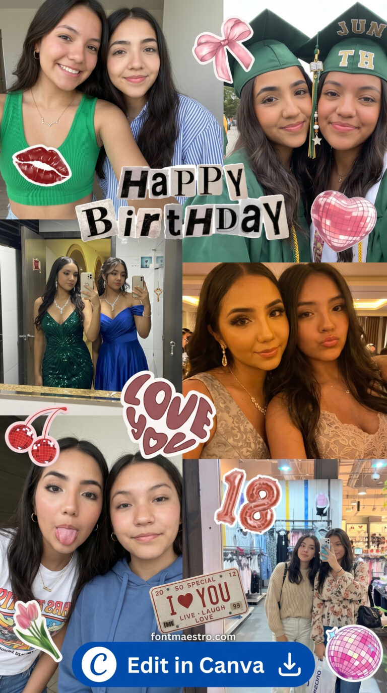 birthday collage template instagram story pink bow aesthetic printable editable