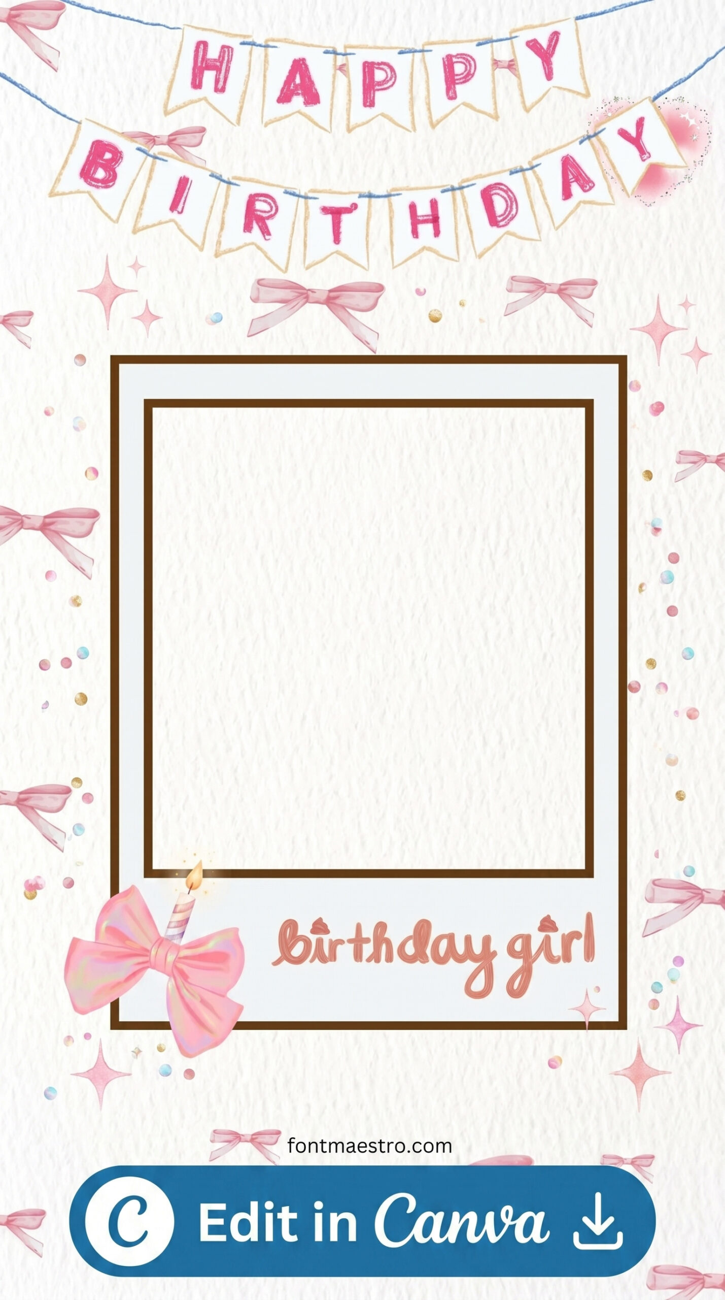 birthday collage template instagram story pink bow cheerful design editable