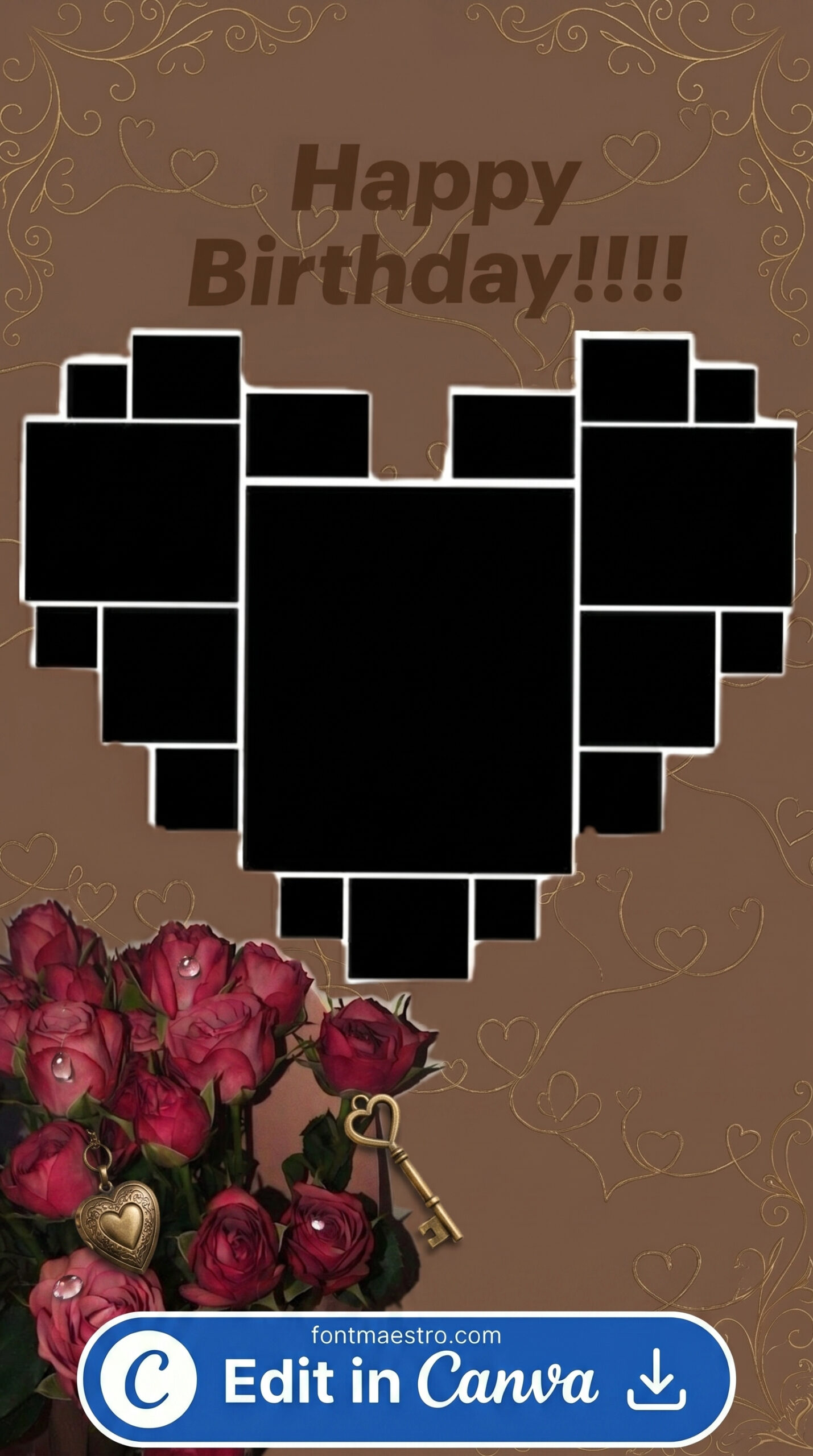 birthday collage template instagram story aesthetic black elegant printable editable