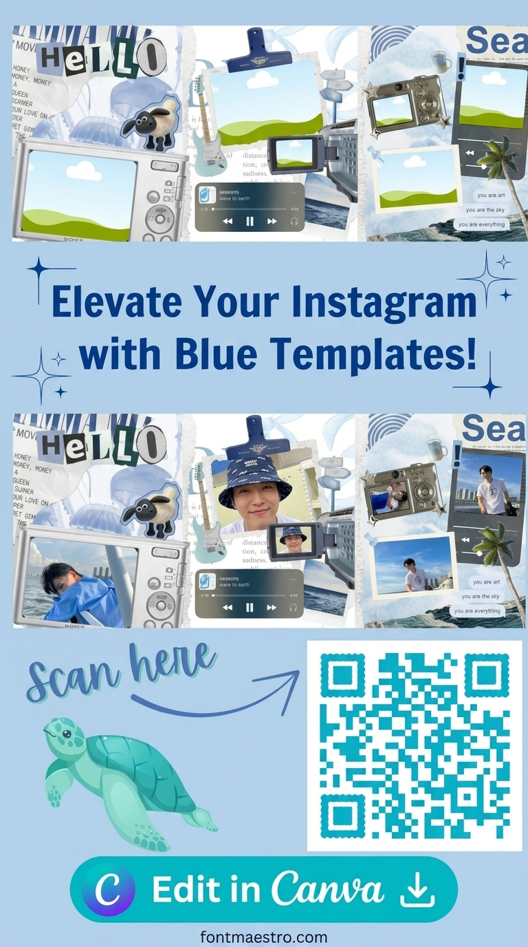 20 Blue Instagram Story Templates for a Calm & Cool Aesthetic in 2026 4 instagram template for story blue collage turtle photos transform editable