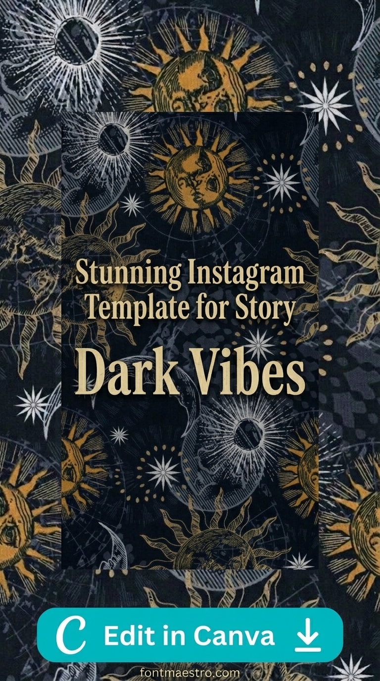 instagram template for story dark sun stars black square editable