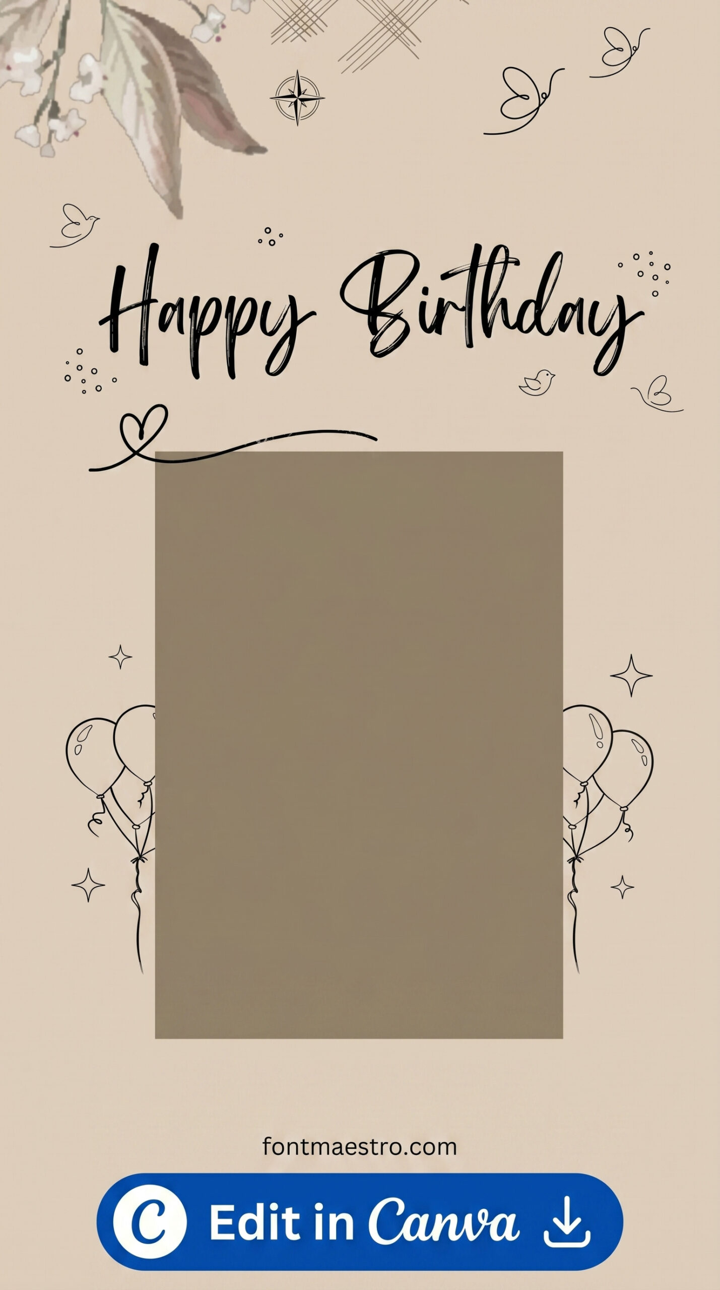 template happy birthday story instagram aesthetic black bold typography printable editable