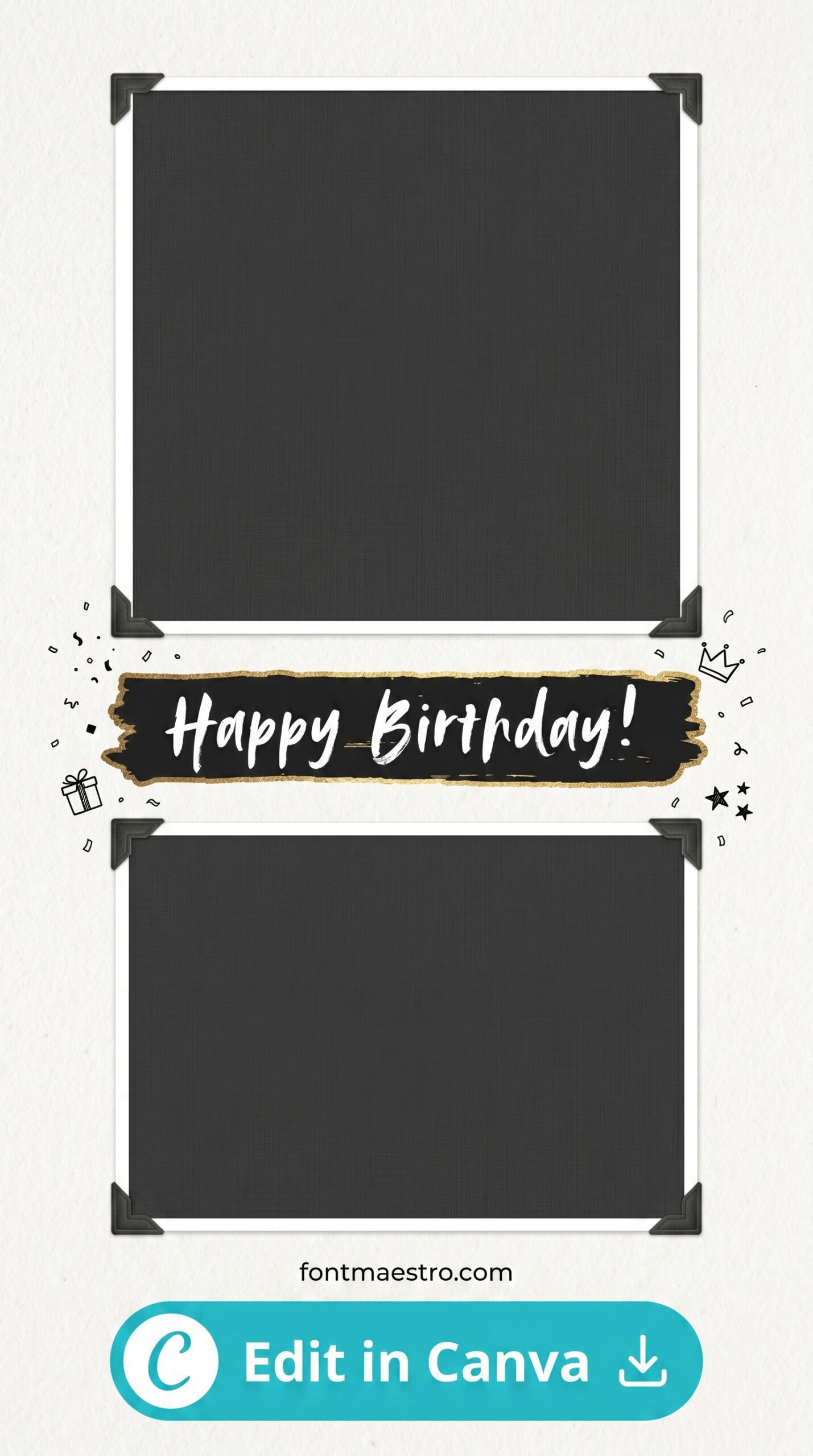 template happy birthday story instagram aesthetic black dark minimalist printable editable