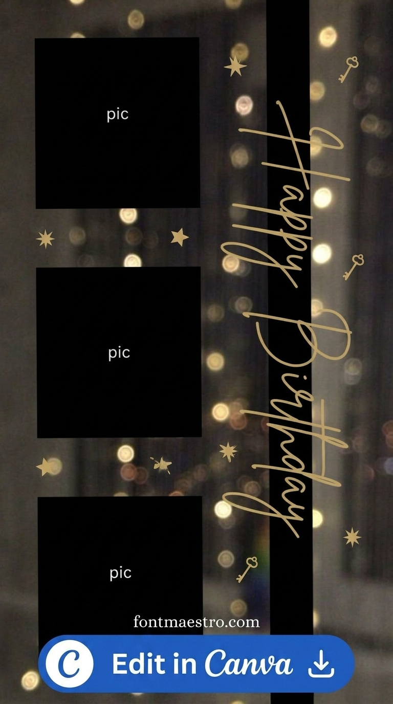 template happy birthday story instagram aesthetic black sleek modern printable editable