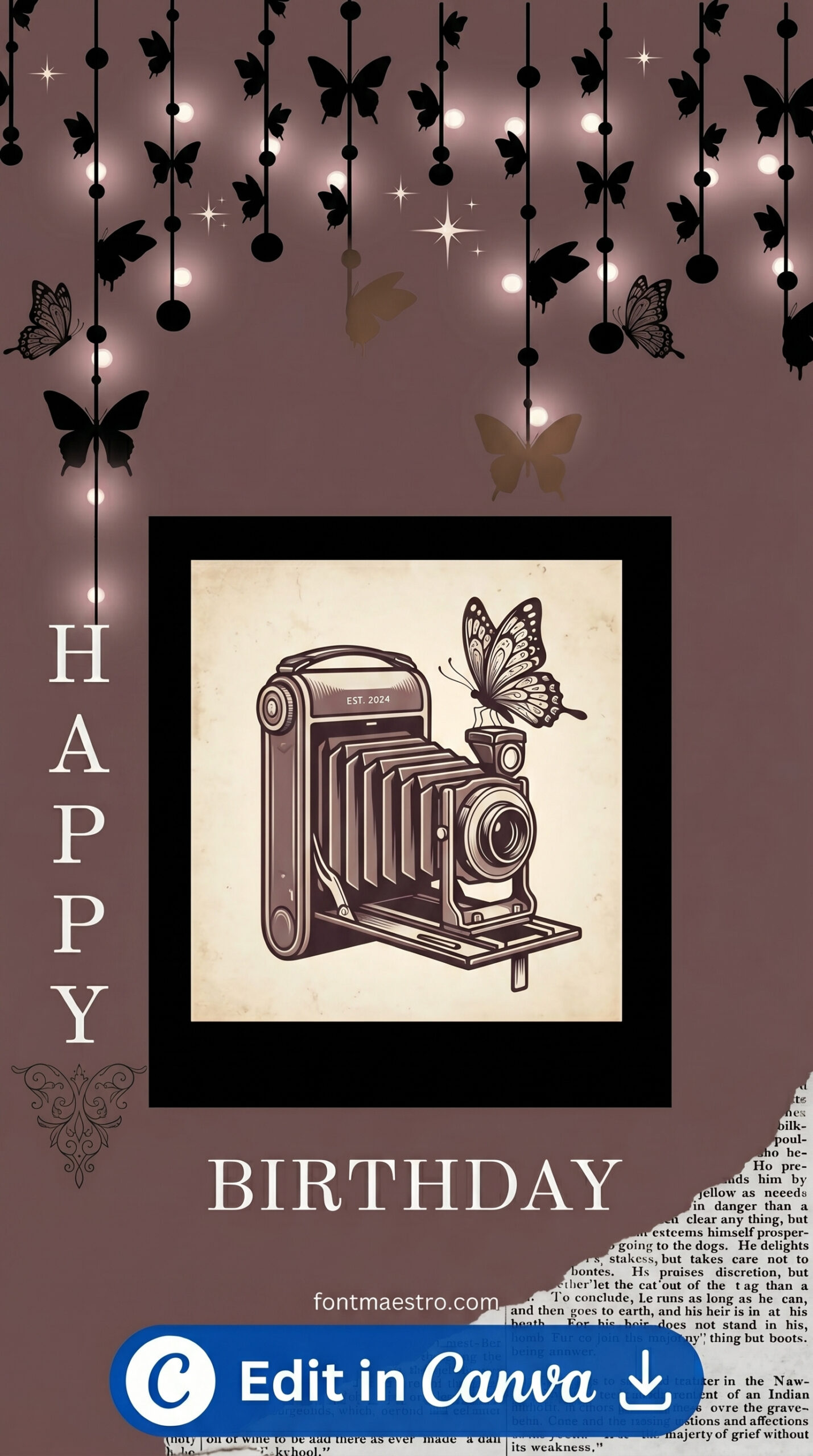 template happy birthday story instagram aesthetic black luxury dark design printable editable