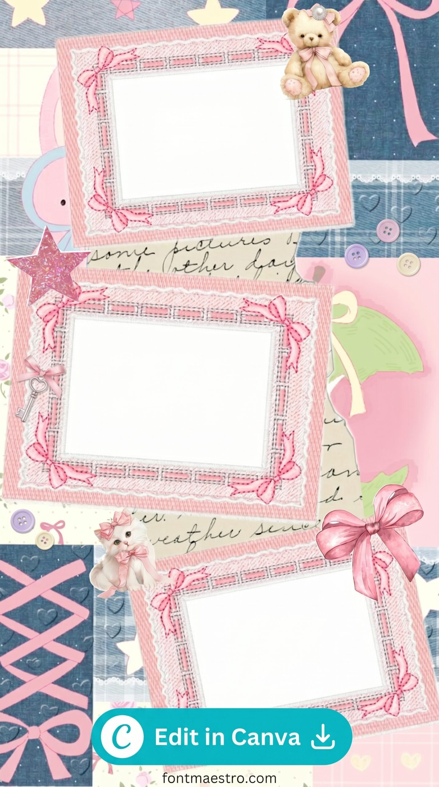 Hello Kitty story template two frame pink ribbon design