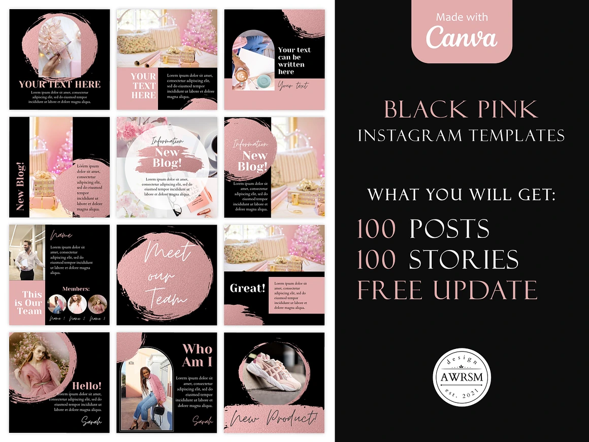 instagram template for story pink 200 black pink instagram boost bundle canva template