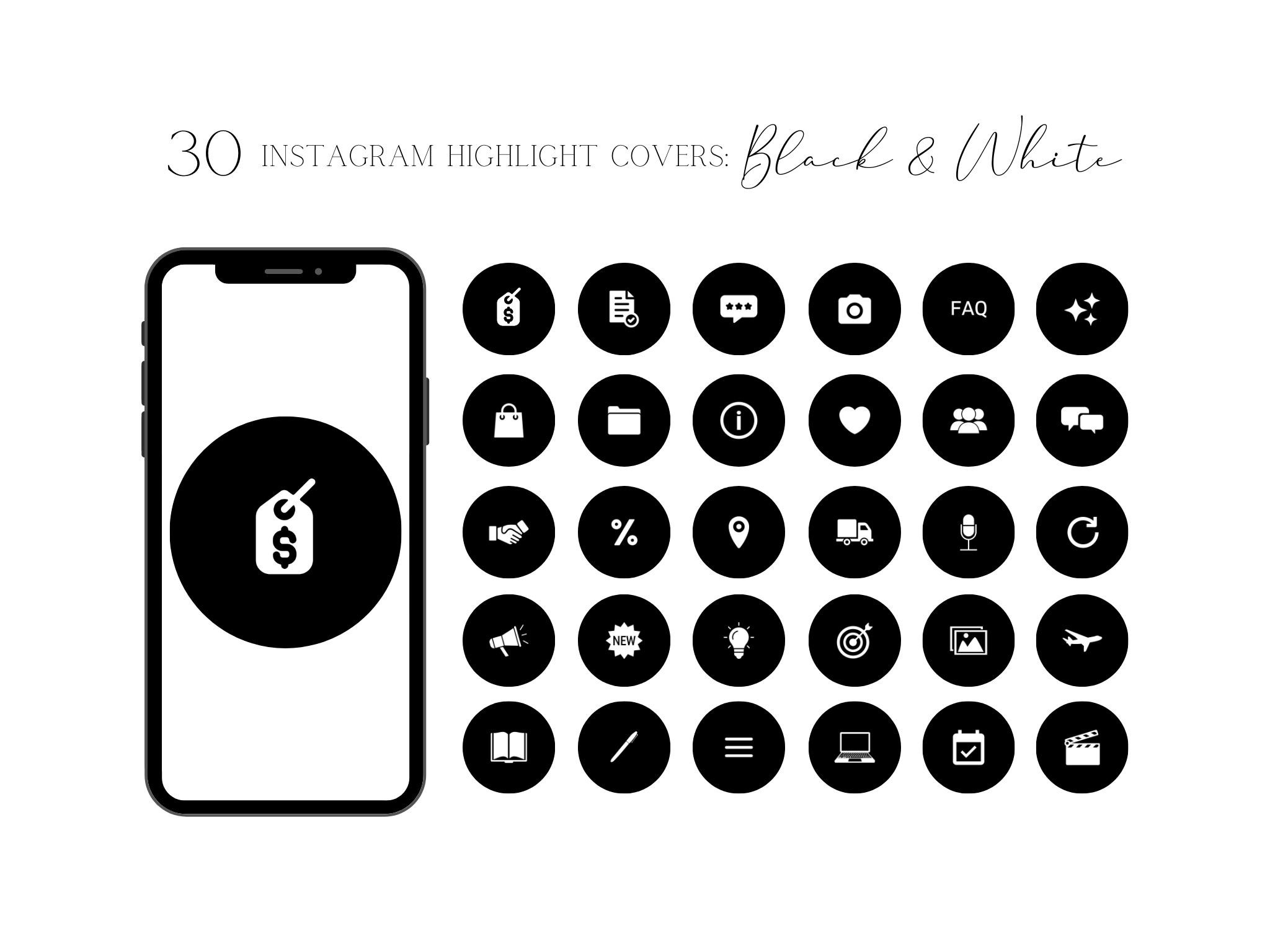 instagram template for story white black & white story highlight covers canva template