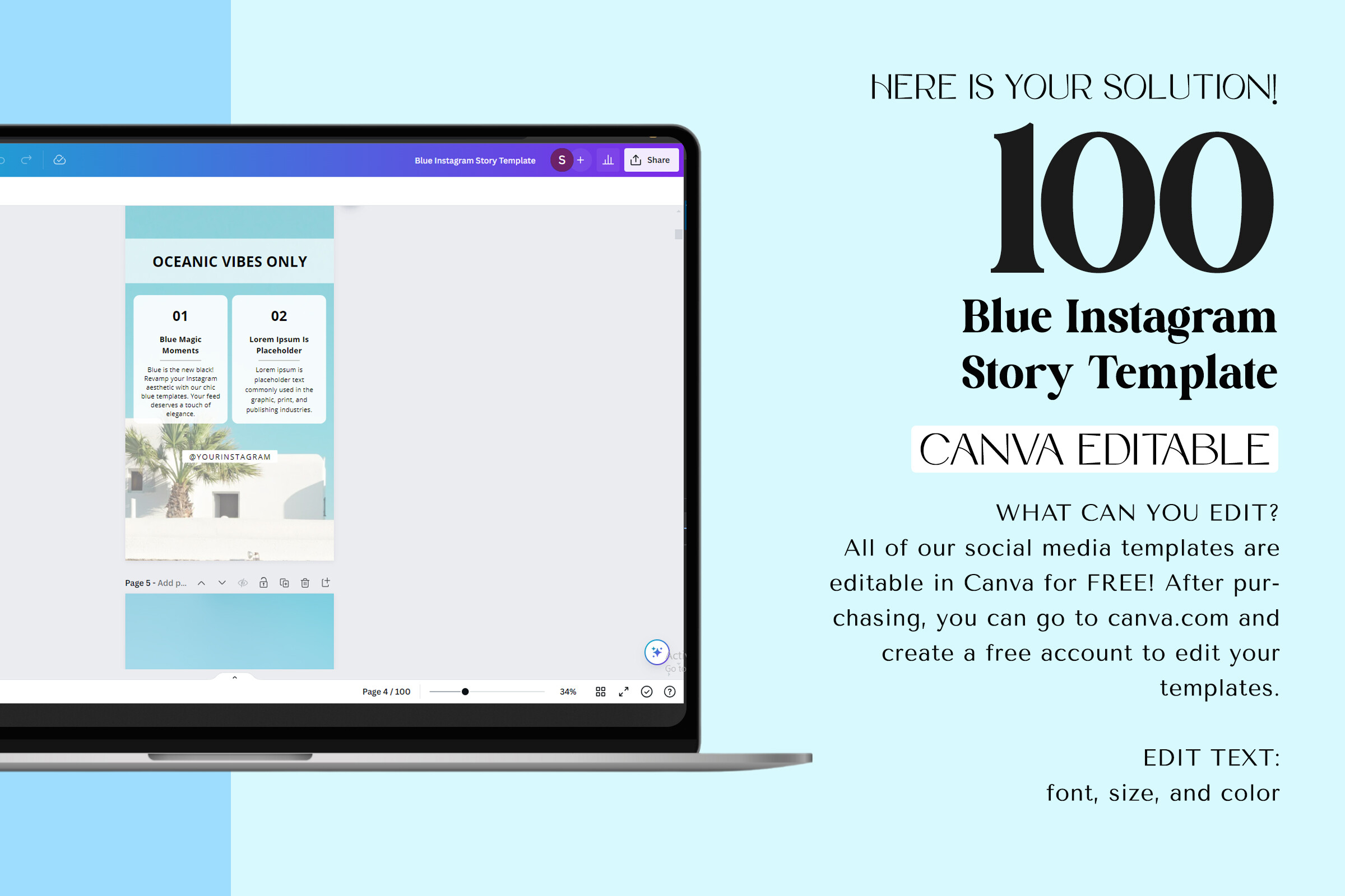instagram template for story blue blue instagram canva ig story template canva template