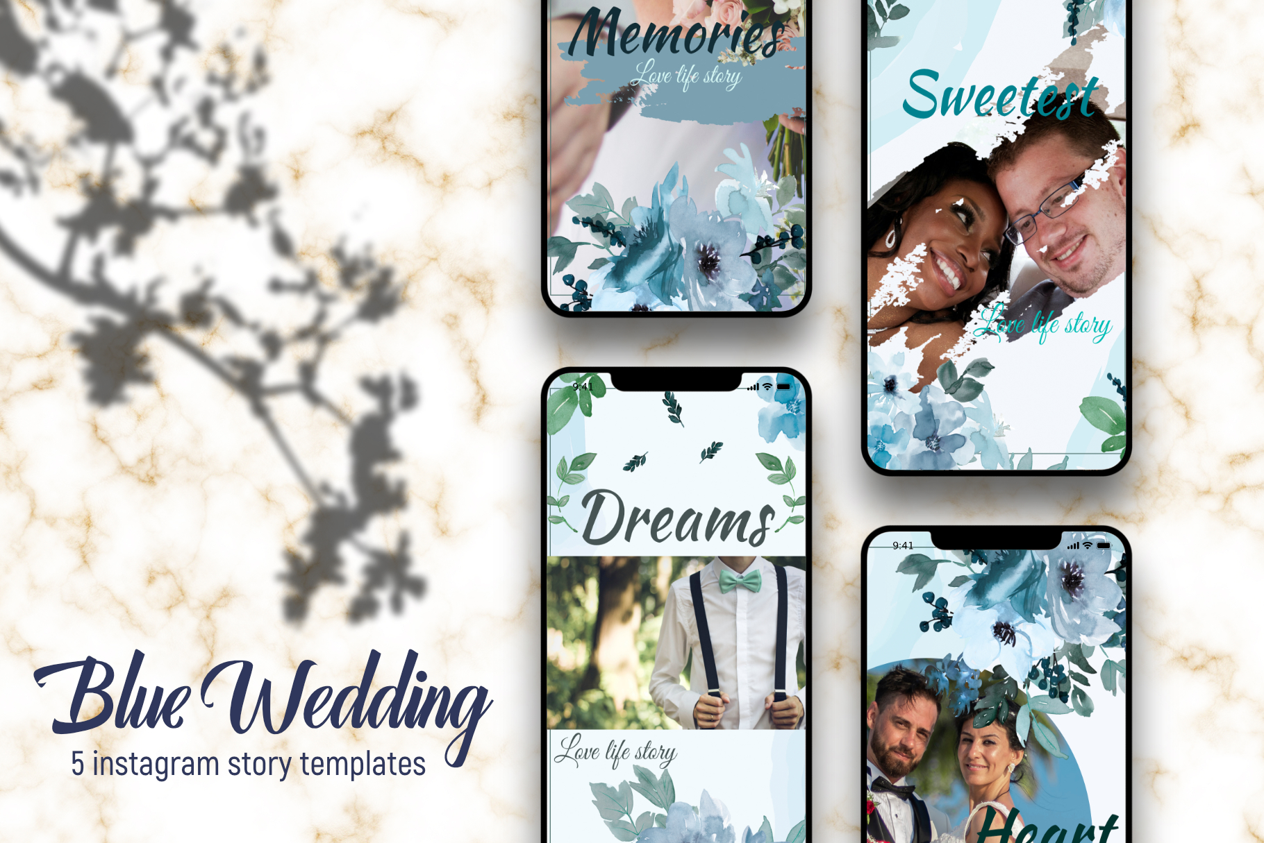 instagram story frame template wedding blue wedding | instagram story template canva template