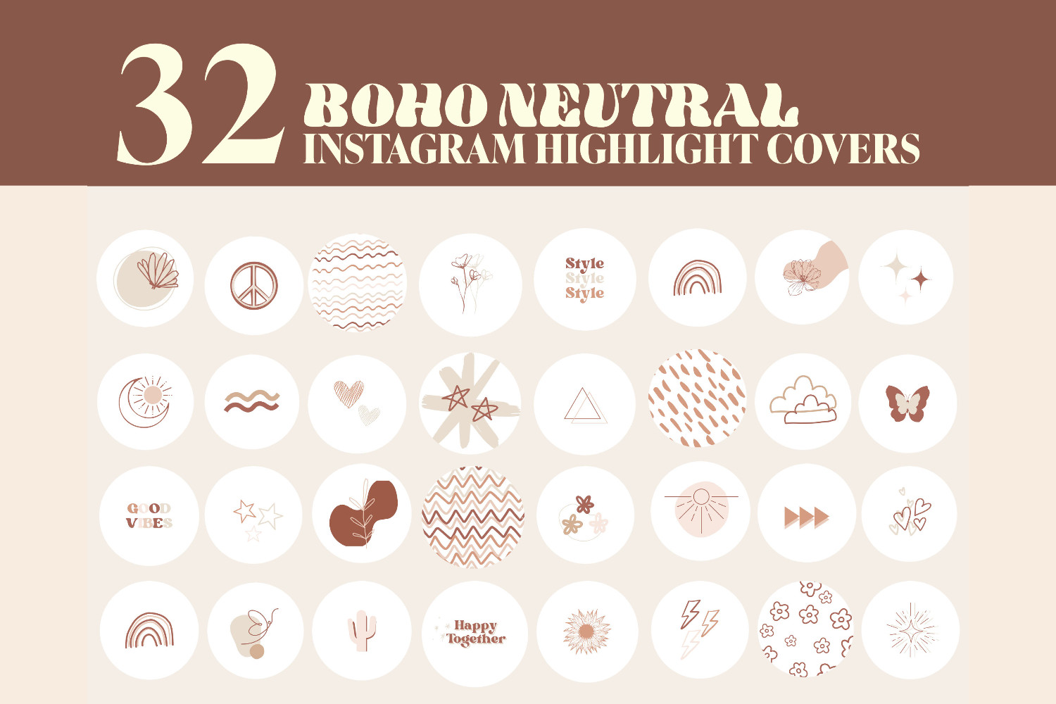 instagram template for story white boho neutral instagram highlight covers canva template