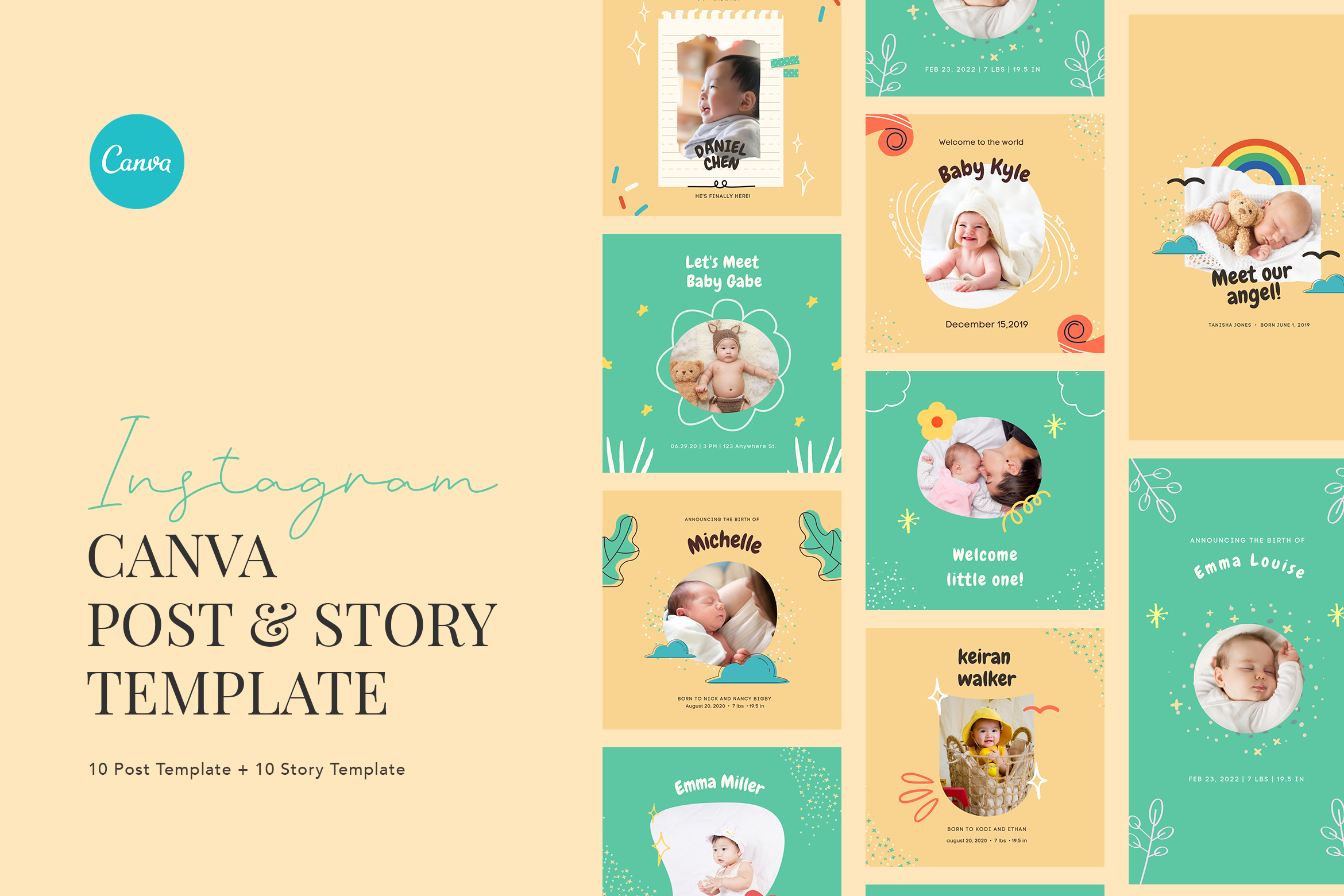 collage template for instagram story with friends cute baby birth announcement canva template