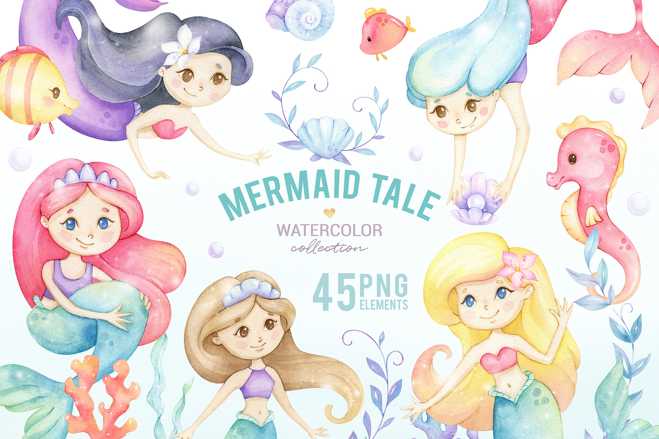 instagram story frame template green cute mermaid watercolor clipart canva template