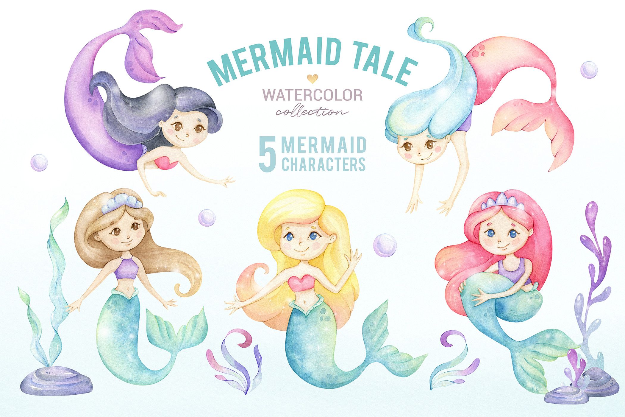 instagram story frame template green cute mermaid watercolor clipart canva template
