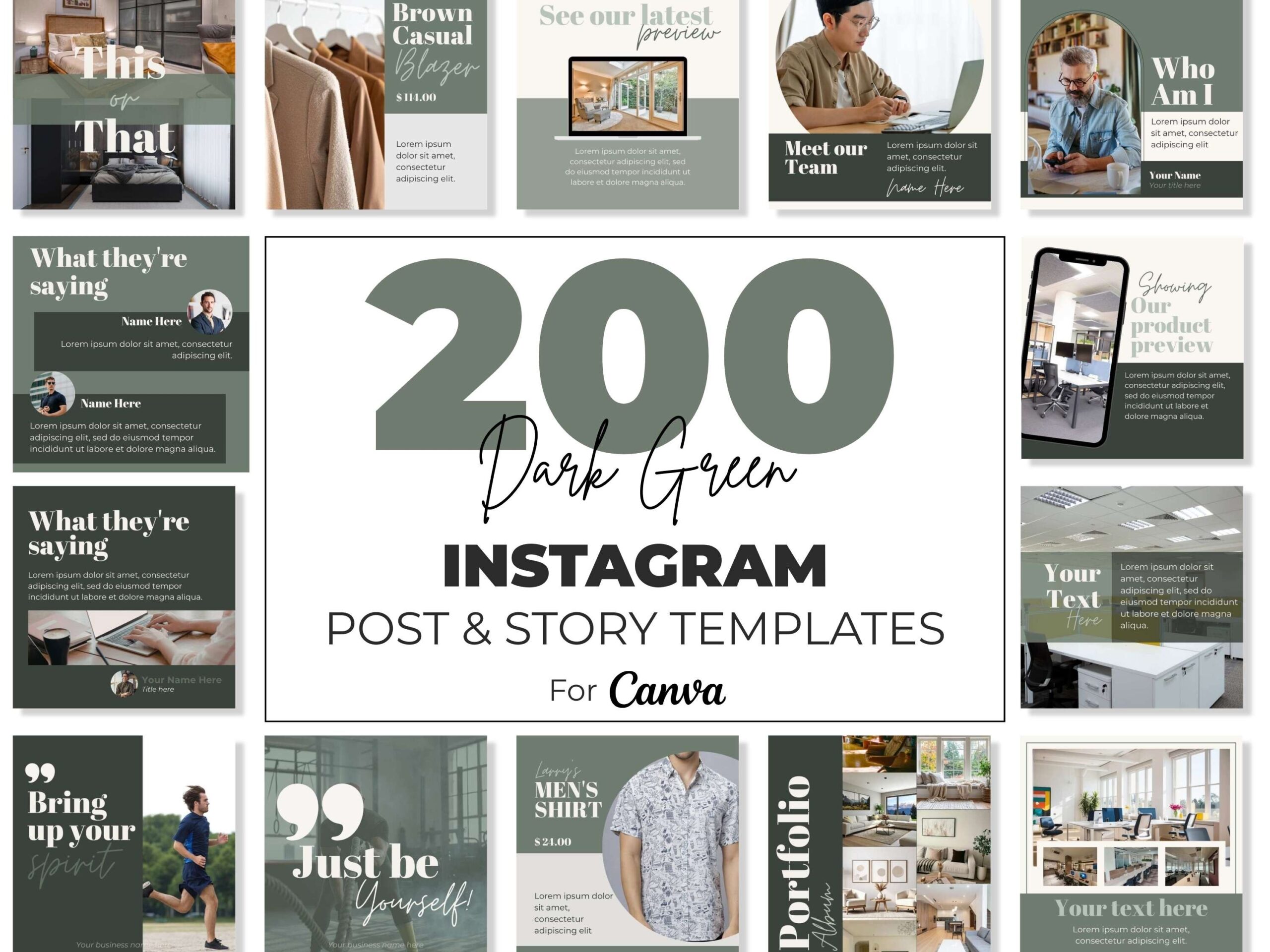 instagram template for story dark dark green instagram template bundle kit canva template