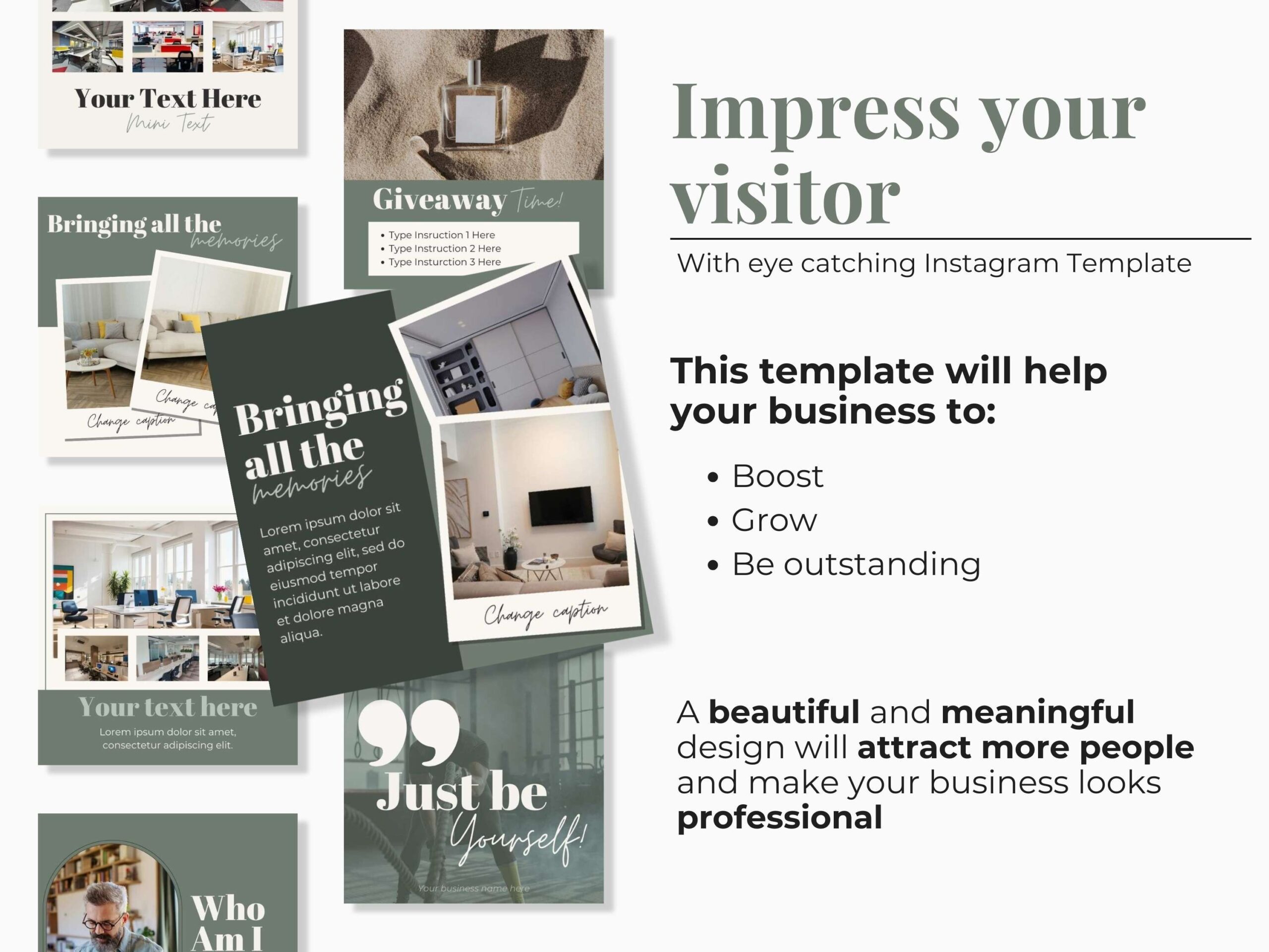instagram template for story dark dark green instagram template bundle kit canva template
