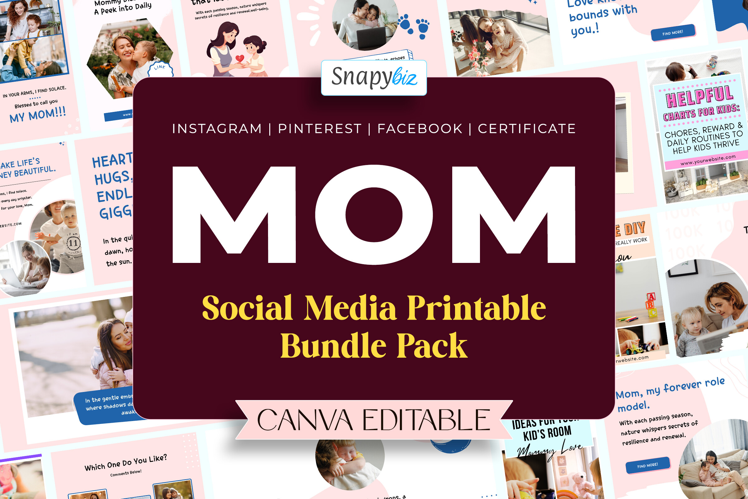 instagram template for story blue free mom social media printable bundle canva template