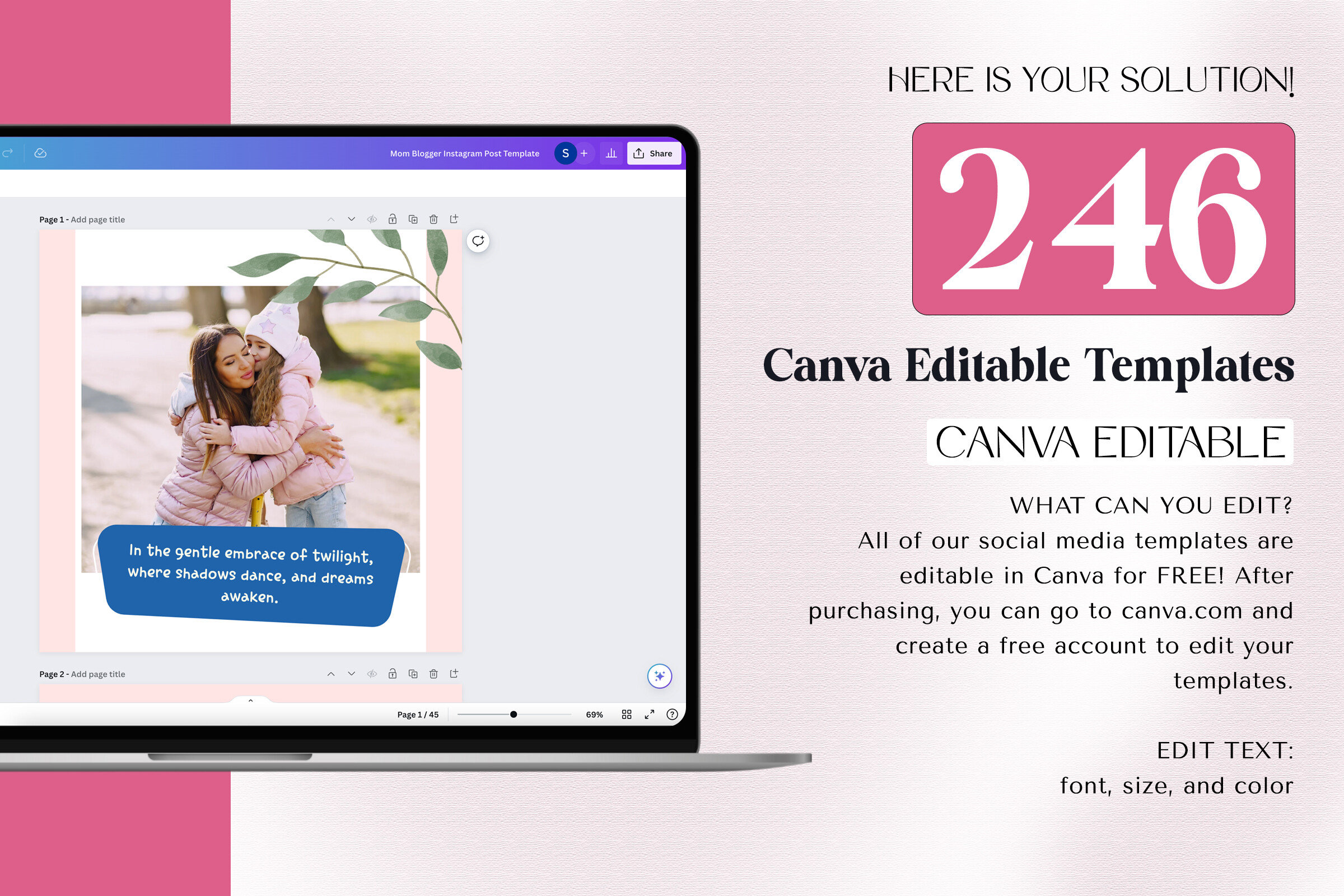 instagram template for story blue free mom social media printable bundle canva template