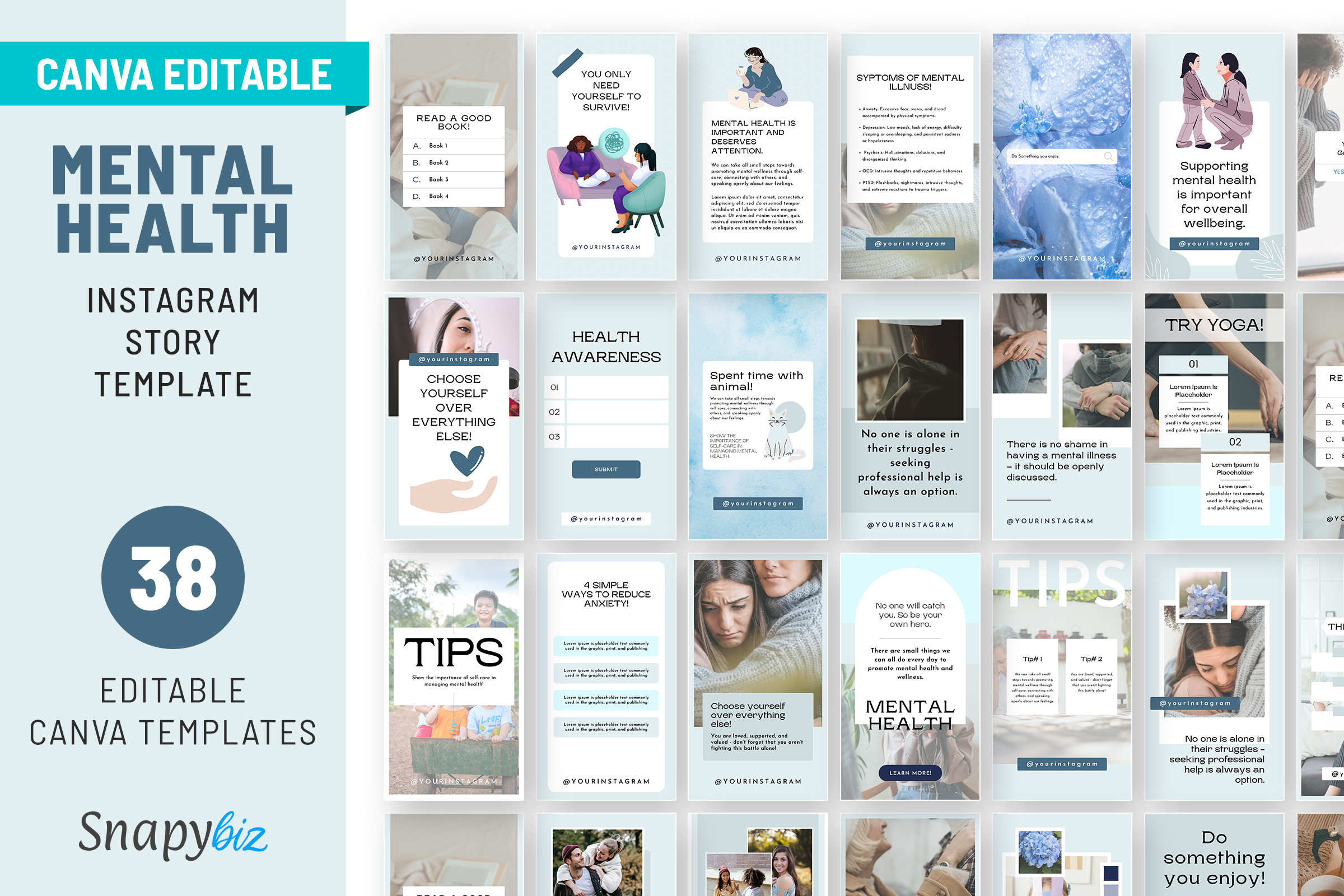 instagram template for story blue mental health instagram canva story temp canva template