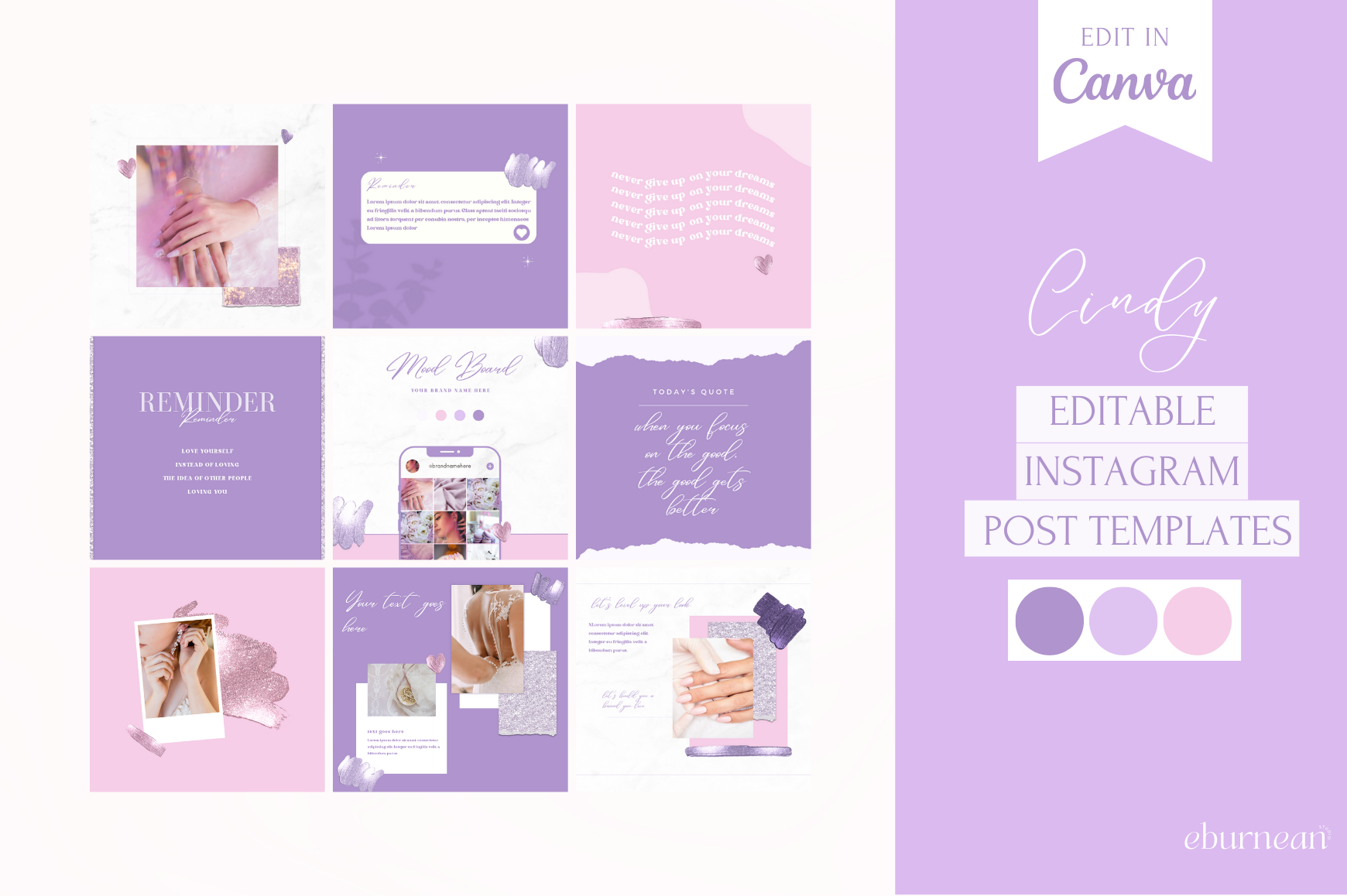 instagram template for story pink pink purple and glitter instagram posts canva template