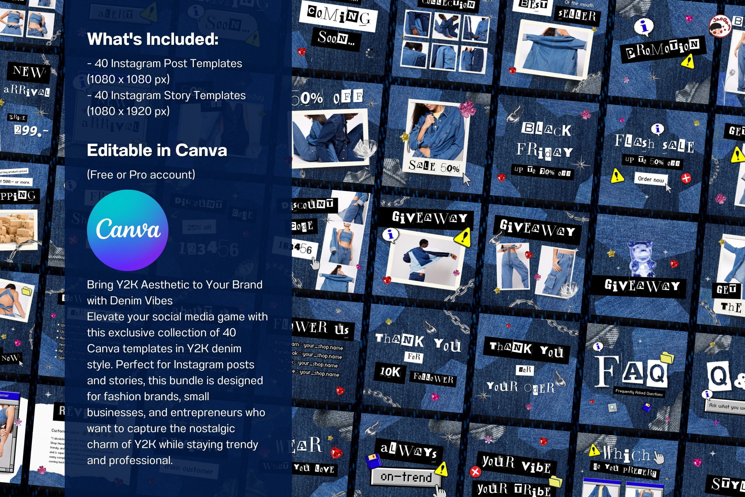 instagram template for story y2k y2k denim vibes canva templates canva template