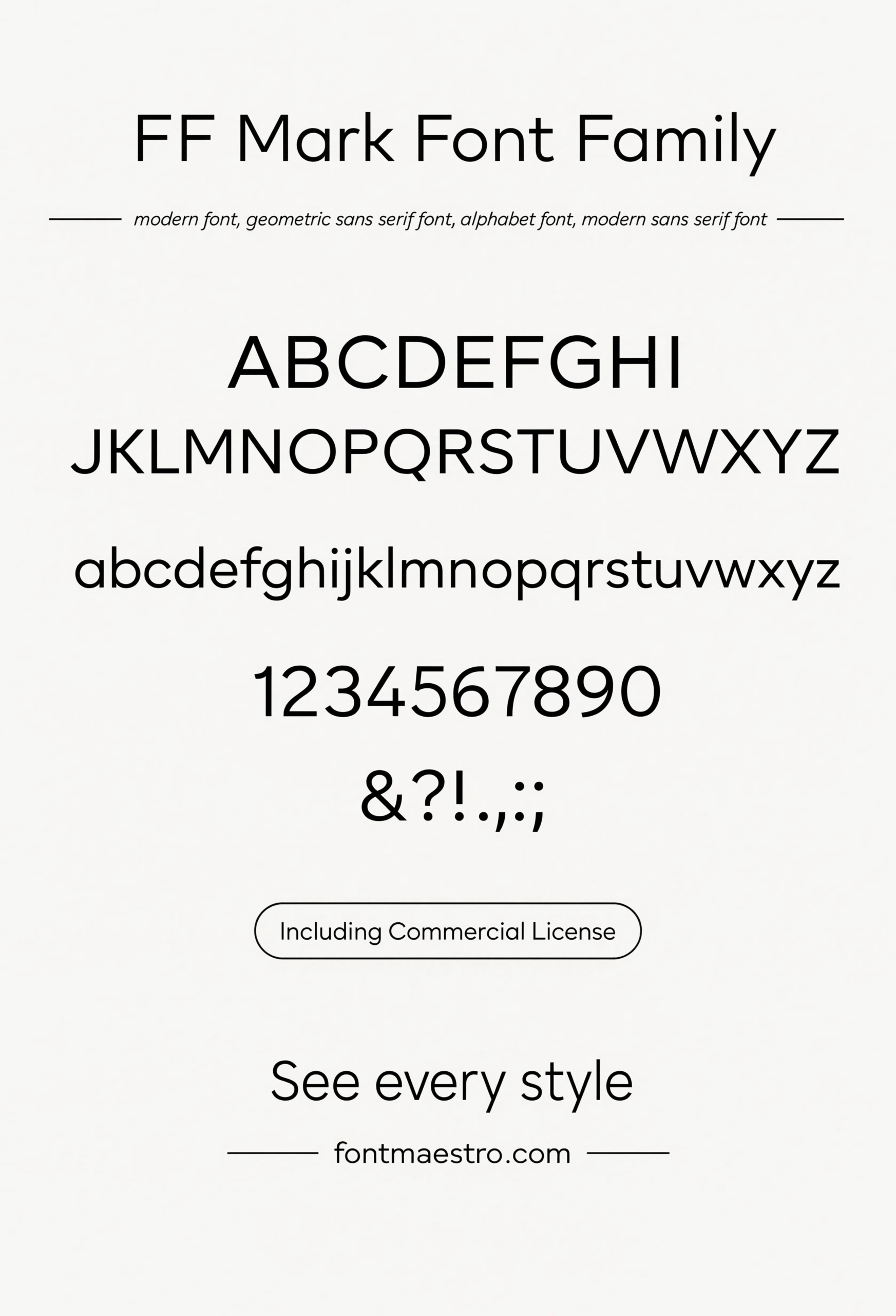beautiful modern font FF Mark alphabet specimen