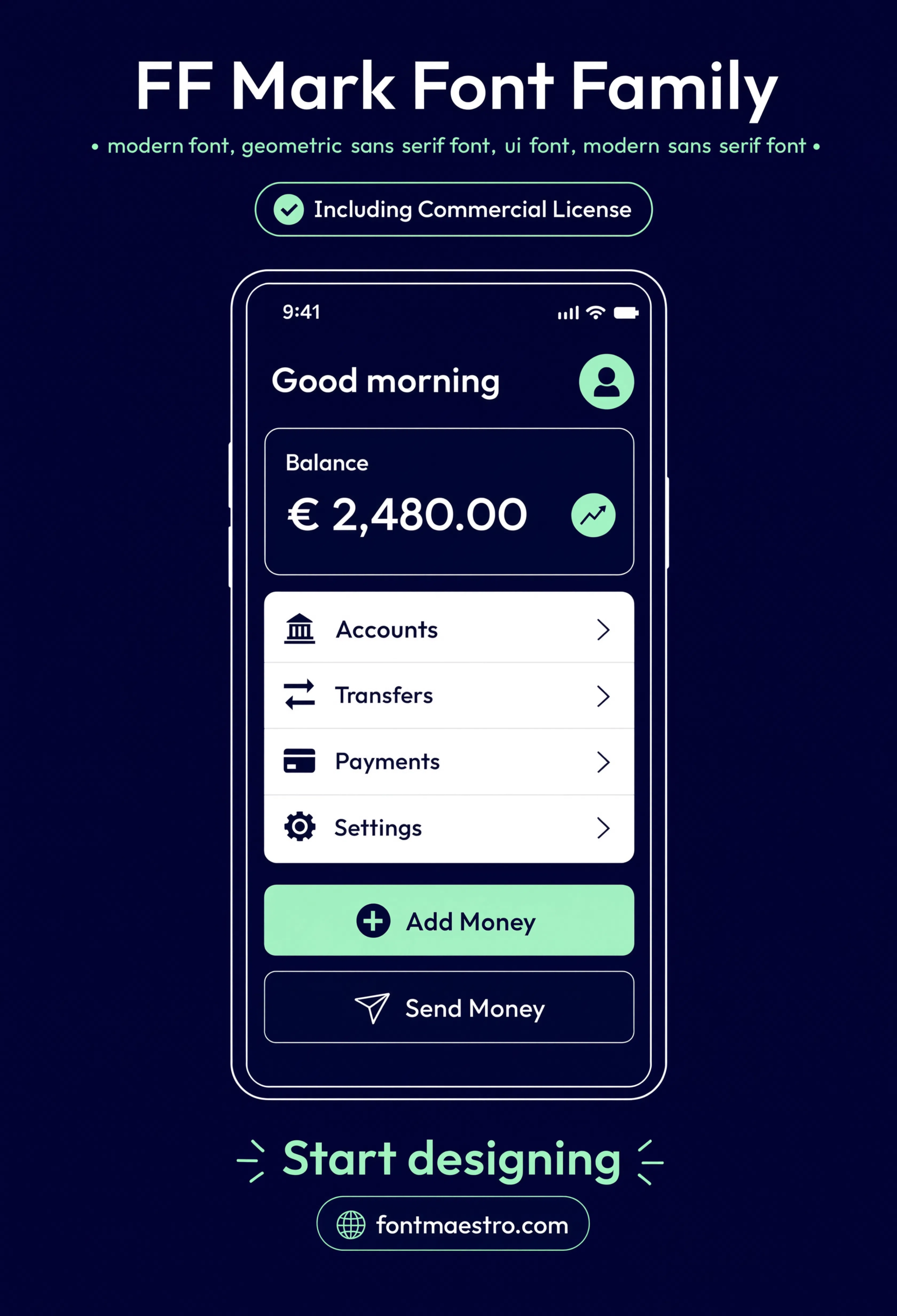 beautiful modern font FF Mark UI dashboard