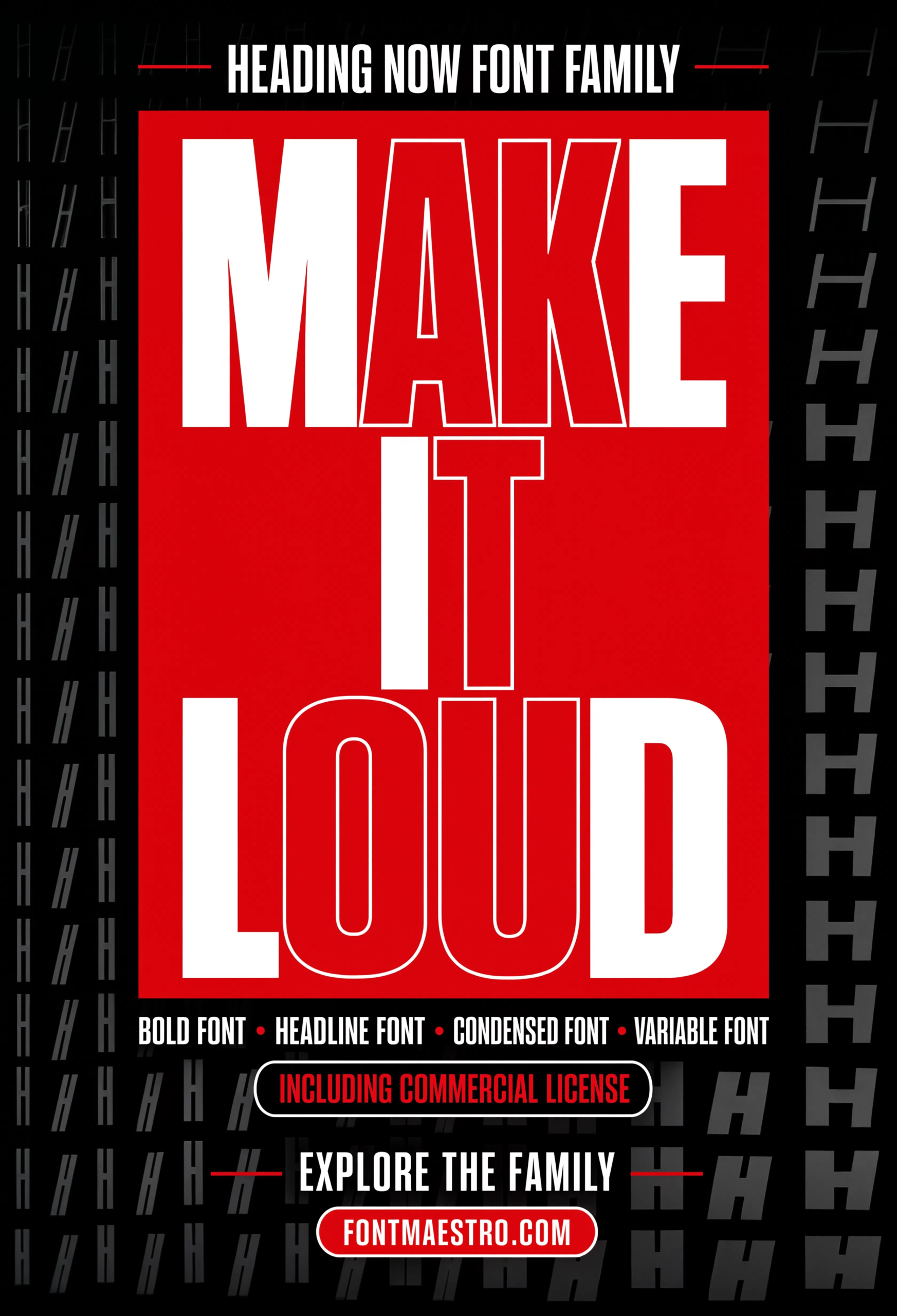 bold font style name Heading Now red block poster