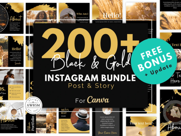 canva instagram story templates 200 black gold instagram template bundle editable