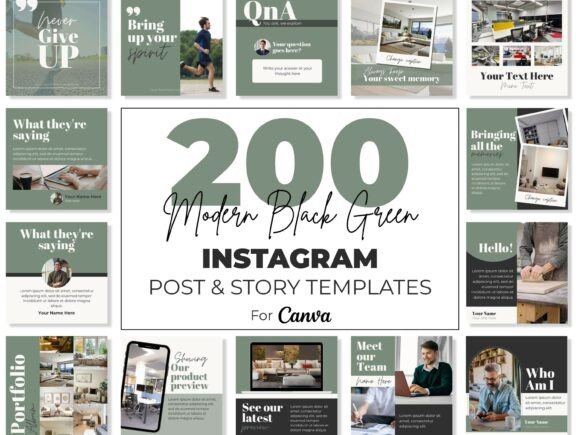 canva instagram story templates instagram template canva bundle green editable