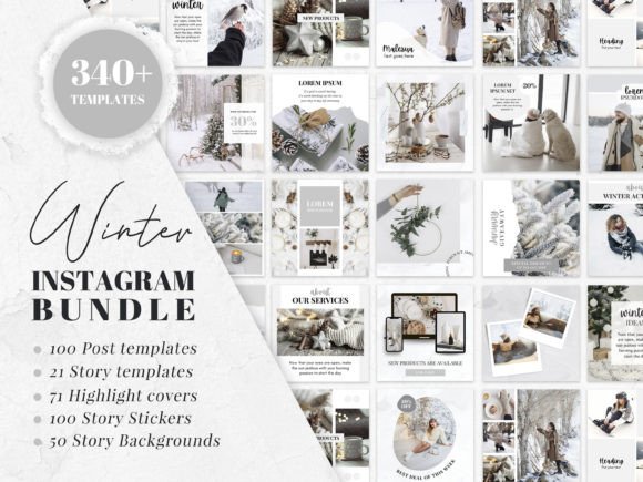 canva instagram story templates winter instagram post story bundle editable