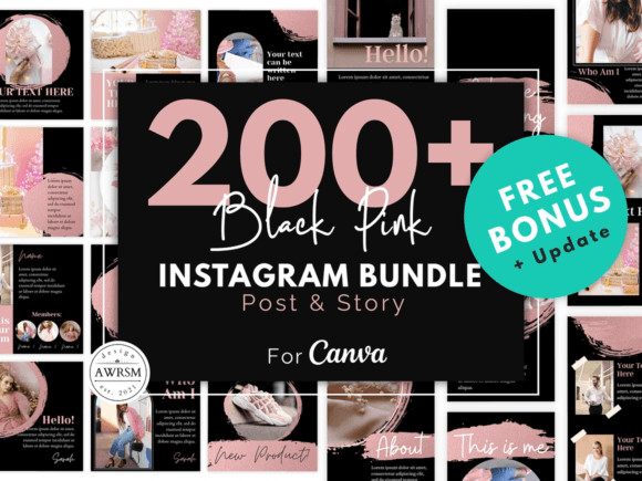 canva instagram story templates 200 black pink instagram boost bundle editable