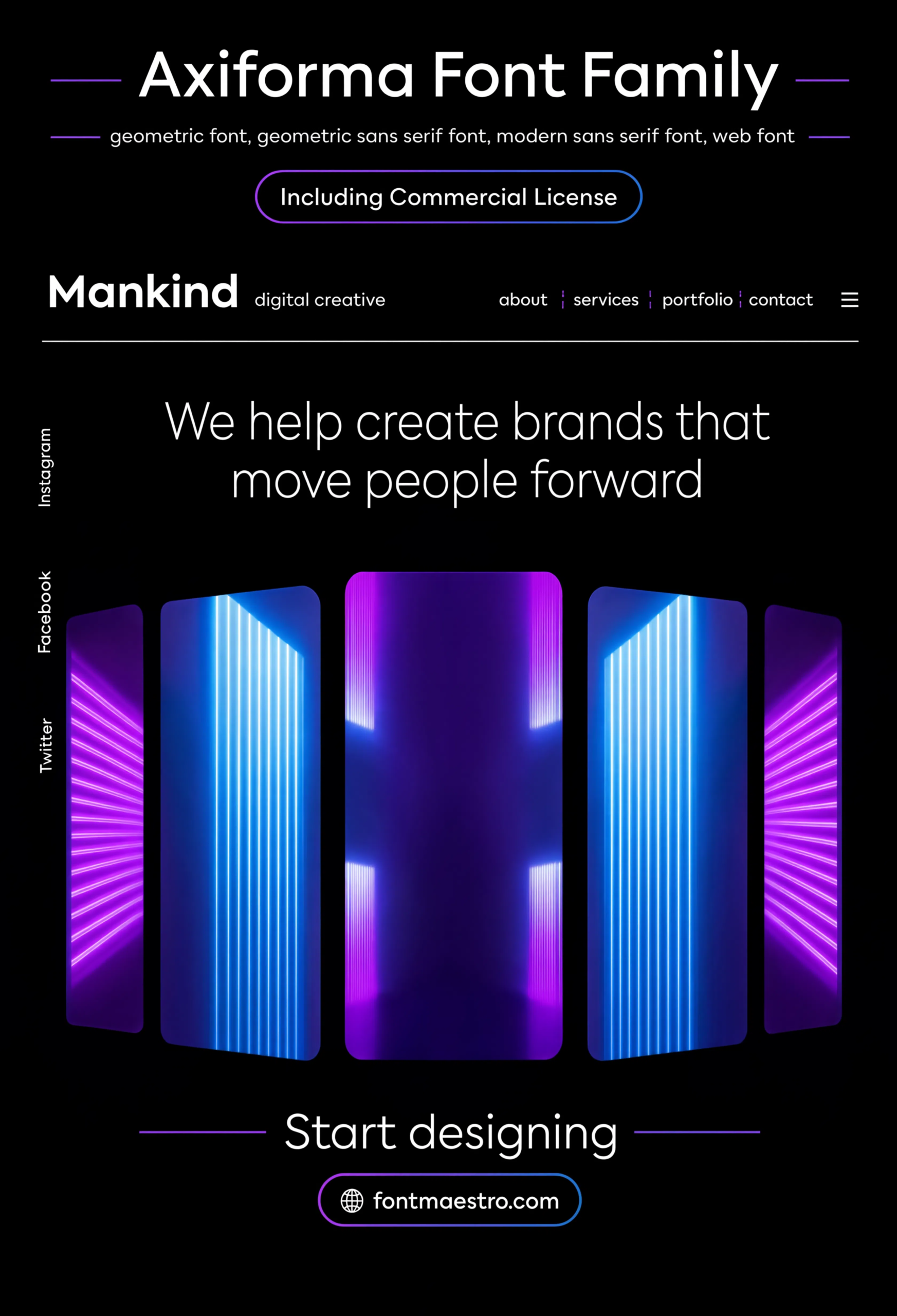 capital letters font styles Axiforma web hero mockup