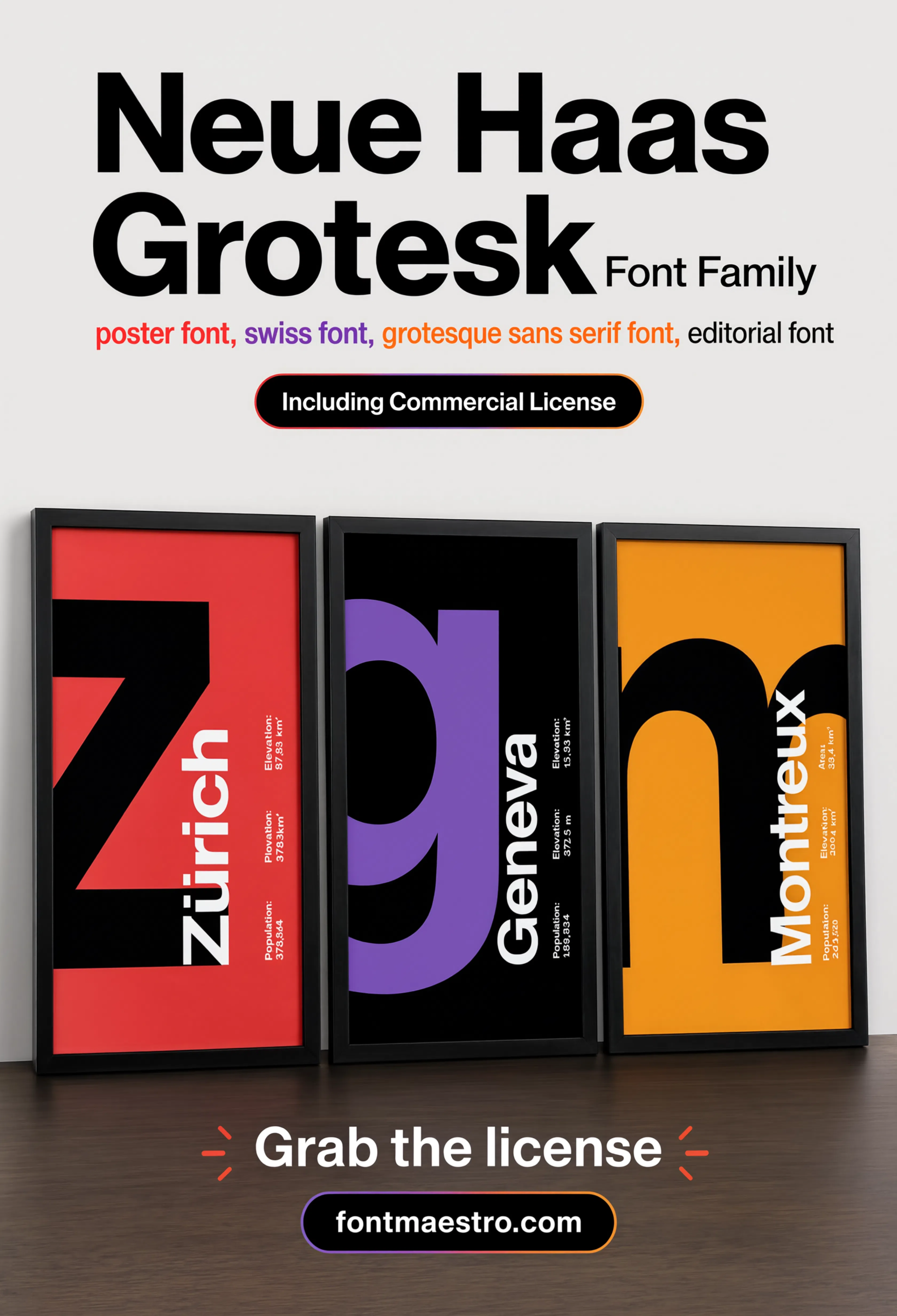 classic font styles Neue Haas Grotesk city posters