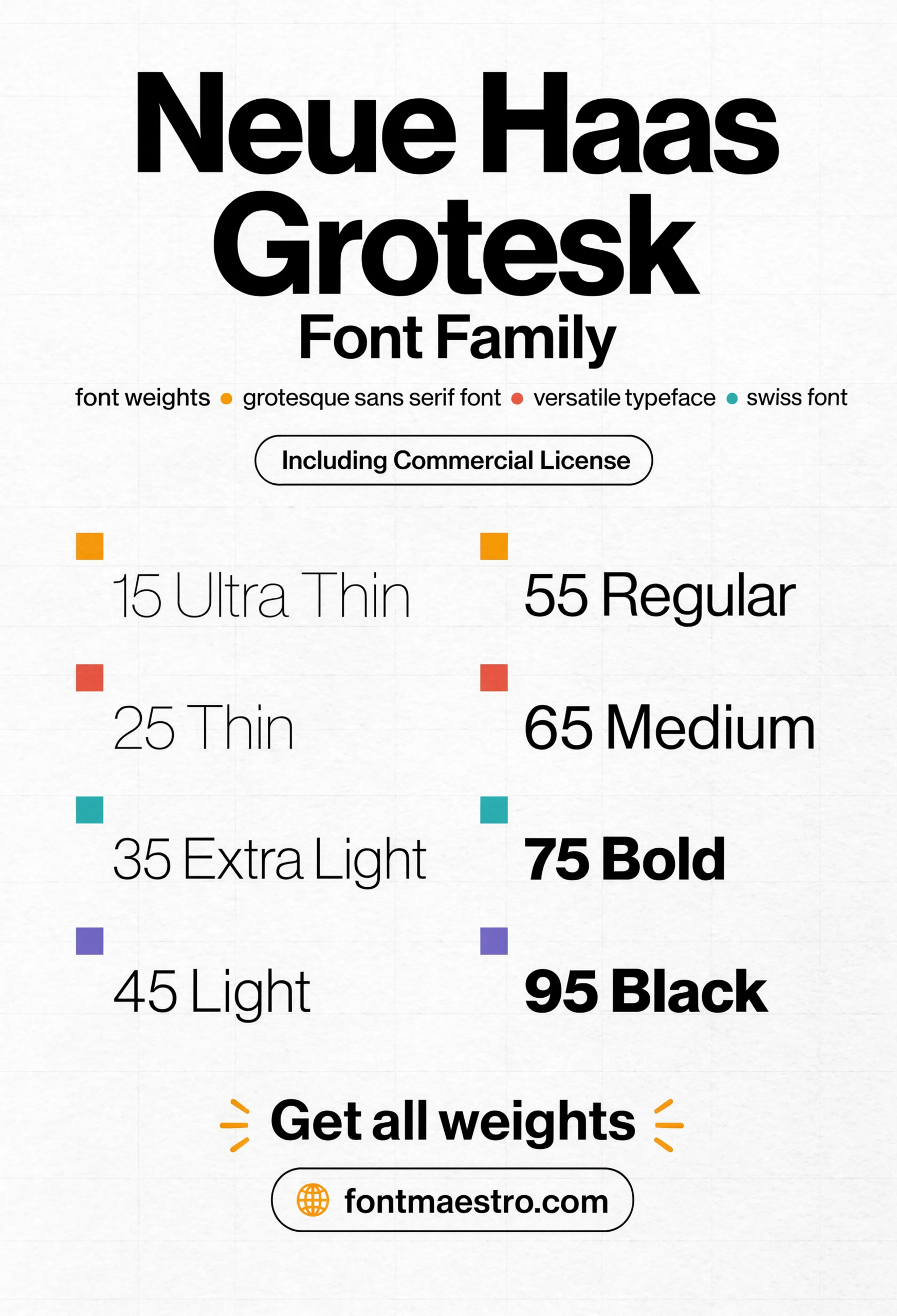 classic font styles Neue Haas Grotesk weight ladder