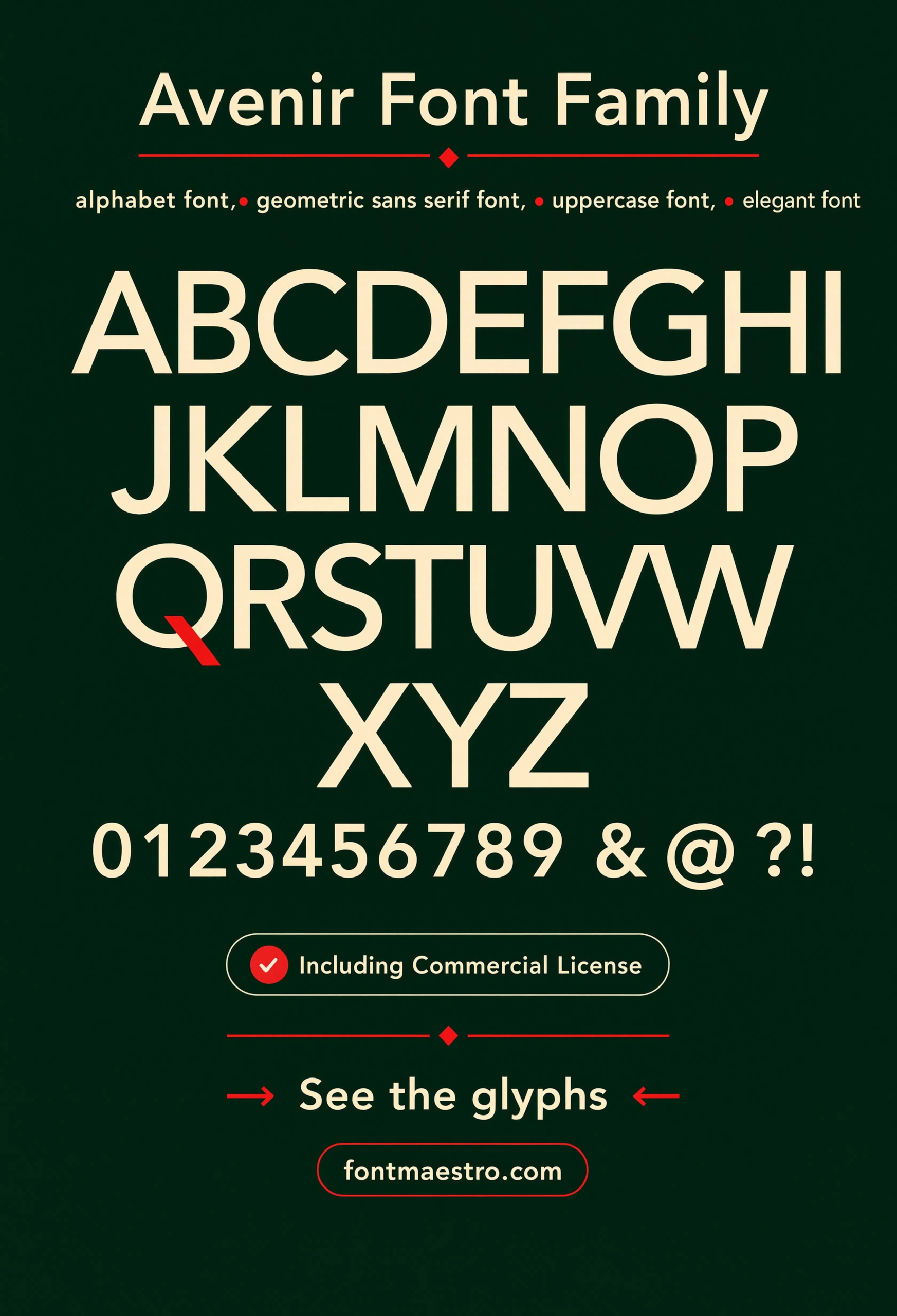creative font logo Avenir alphabet specimen