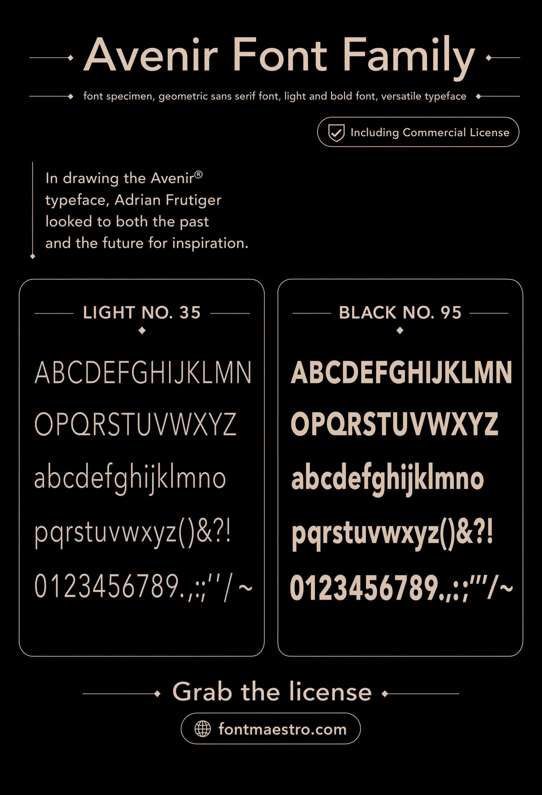 creative fonts for logo Avenir light vs black weight