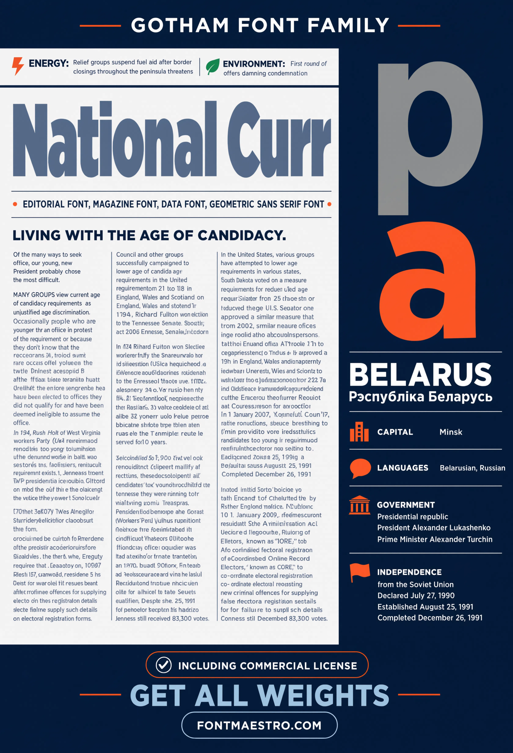 brand font ideas Gotham almanac editorial spread