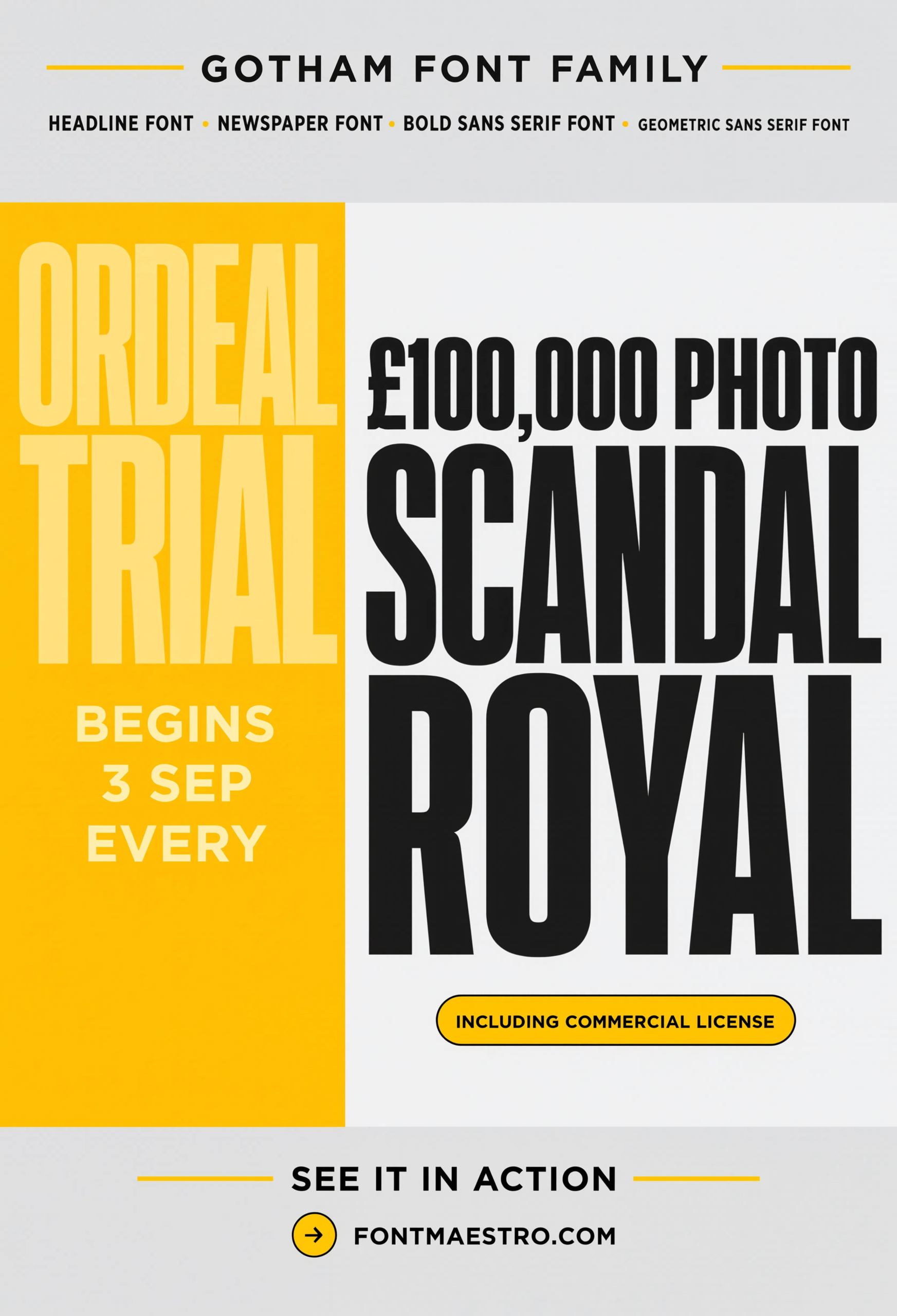 brand font ideas Gotham tabloid headline