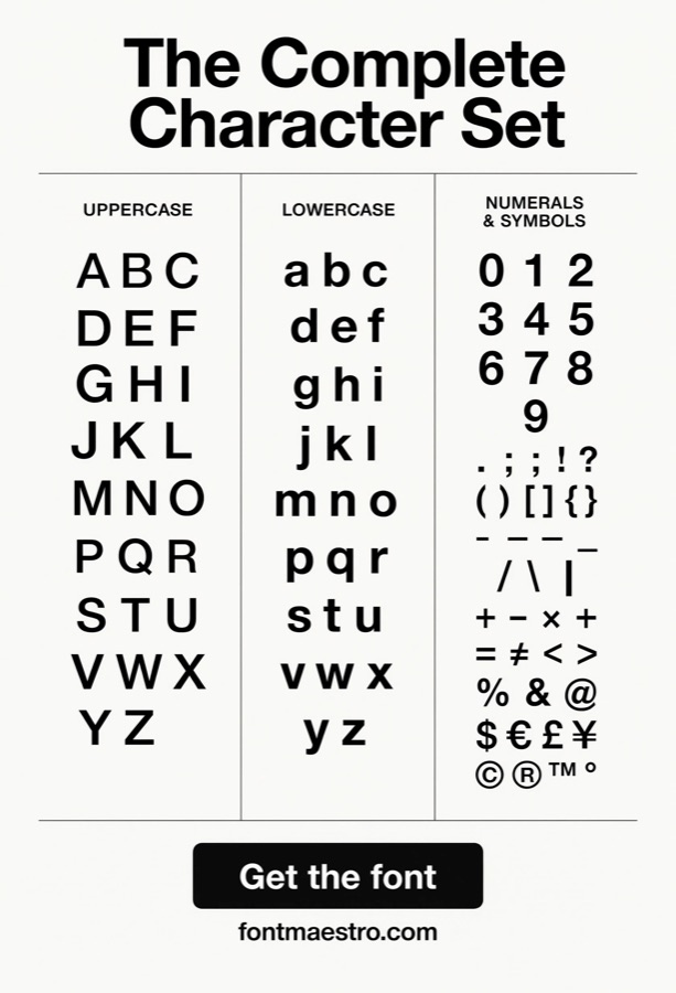 helvetica character set full alphabet