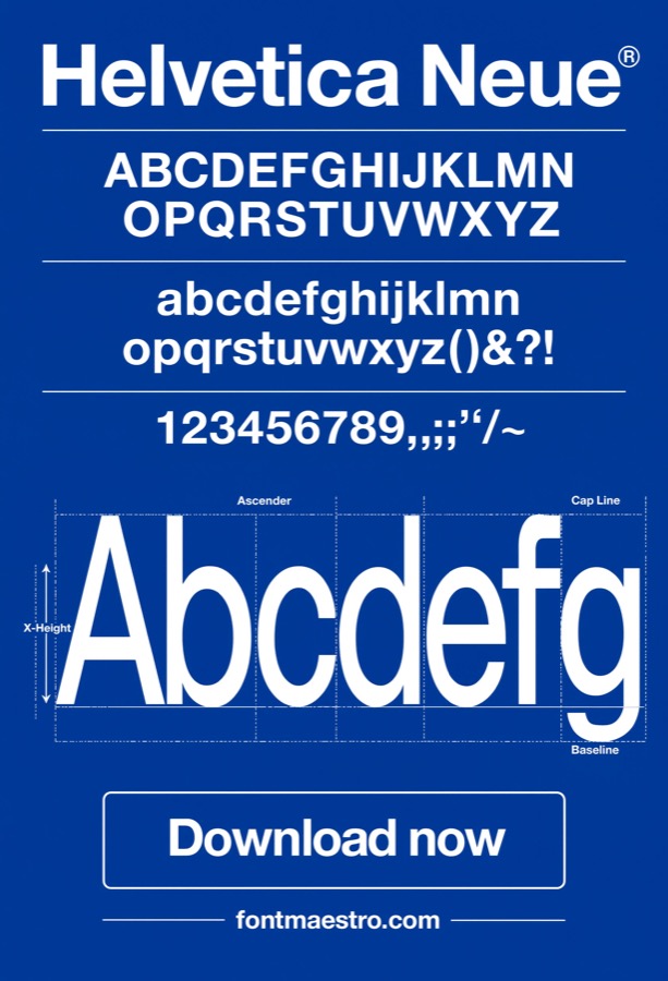 helvetica blue specimen closeup