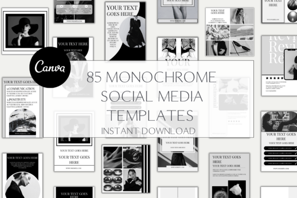 instagram aesthetic story 85 monochrome social media templates editable canva template