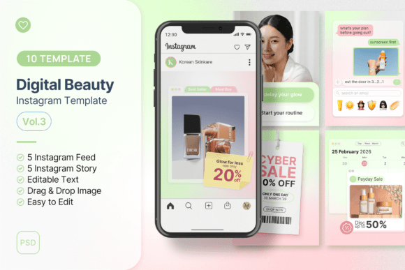 instagram aesthetic story digital beauty – social media template 3 editable canva template