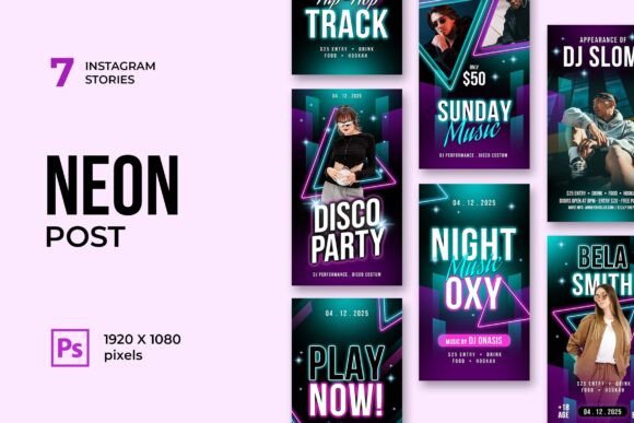 instagram story template music concert neon night music instagram stories canva template