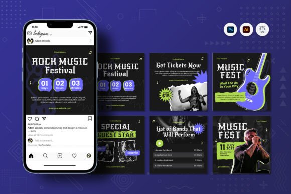 instagram story template music concert rock music instagram post canva template