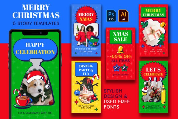 instagram story template new year neo brutalism christmas story template editable canva