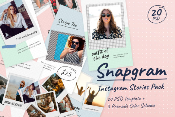 instagram story template polaroid photo collage instagram stories pack — snapgram canva template